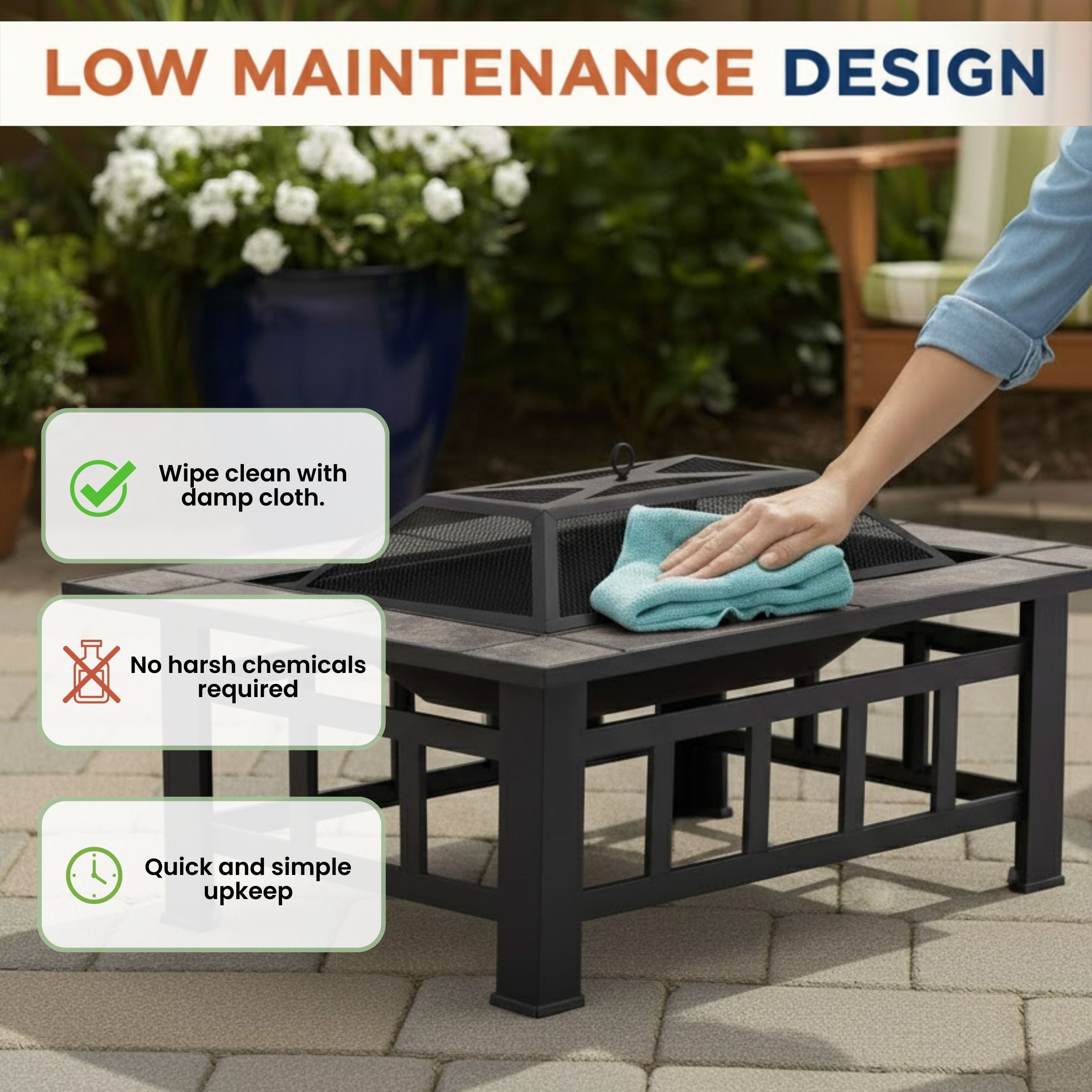 Pure Garden 37-Inch Outdoor Fire Pit with Screen, Cover, and Poker (Black) - Image 7