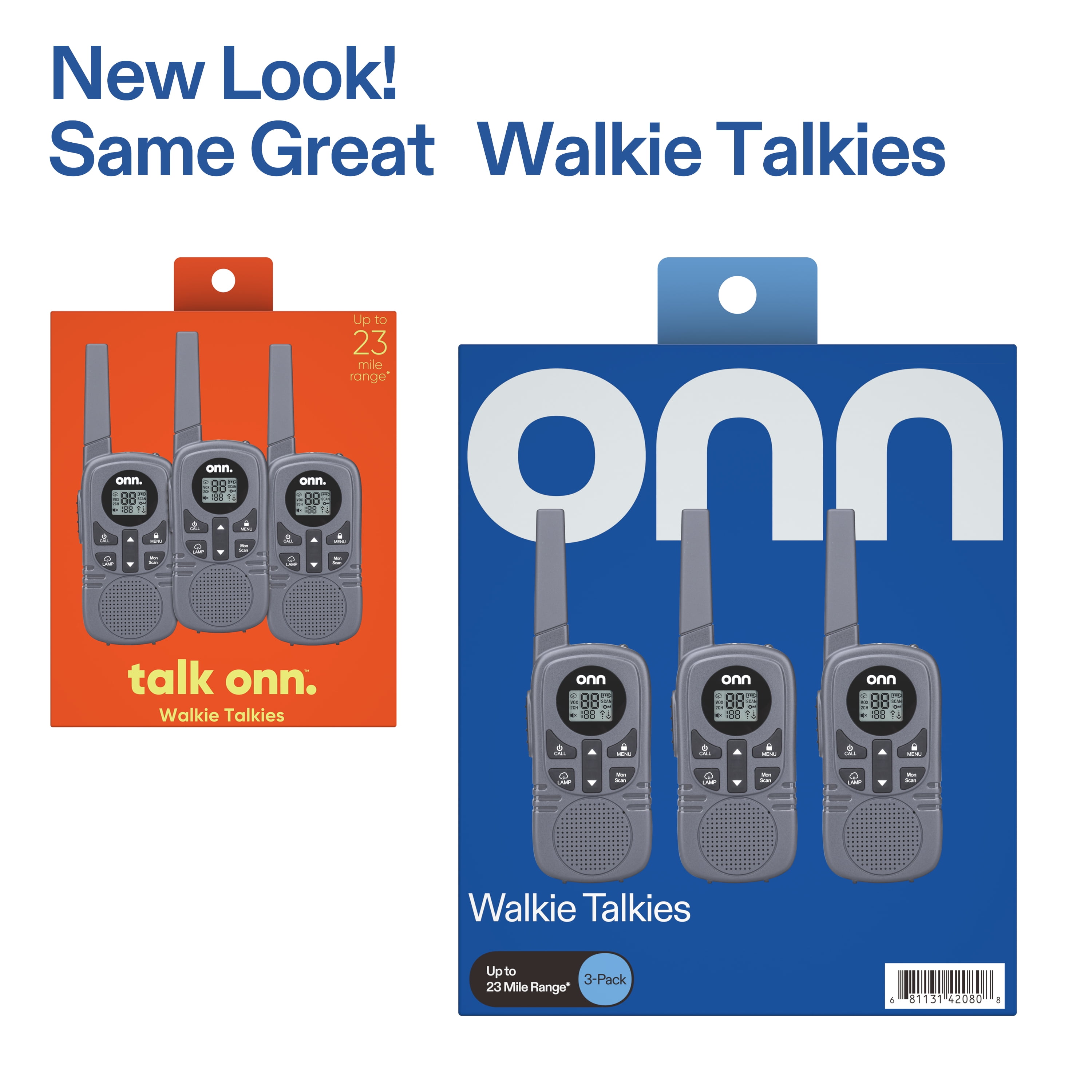 onn 23 Mile Range Walkie Talkies with Two Way Radios, LED Light and 22 FRS Channel Options, 3 Count - Image 3