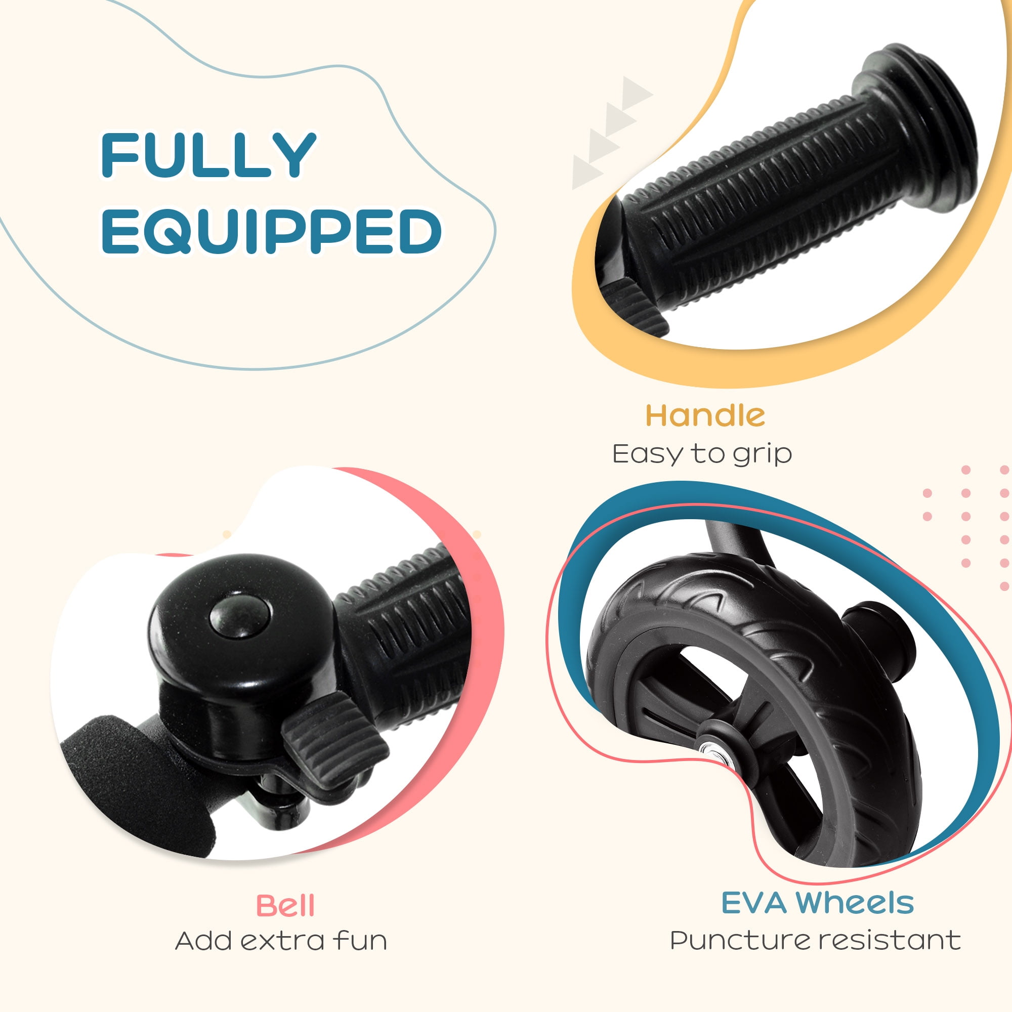 Qaba 3-Wheel Recreation Ride-On Toddler Tricycle With Bell Indoor / Outdoor - Black - Image 8