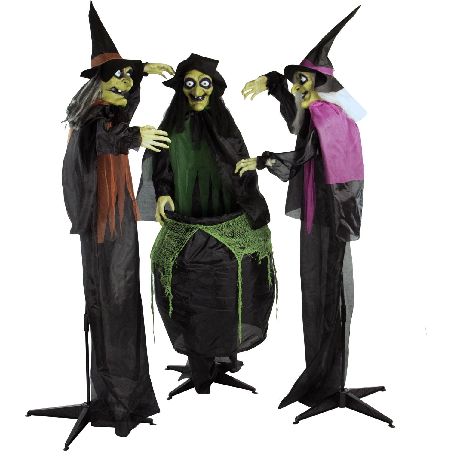 Haunted Hill Farm 5.7 ft Animatronic 3 Witches with Cauldron, Indoor/Covered Outdoor Halloween Decoration with Light-up Eyes, HHWITCH-15FLS - Image 6