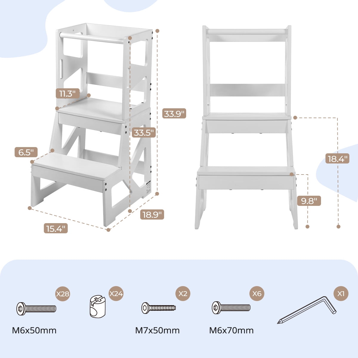Kids Step Stool, CAVEEN Toddlers Kitchen Stool Helper, 300lbs Loading Capacity Tower for Bathroom Kitchen Counter, White - Image 4