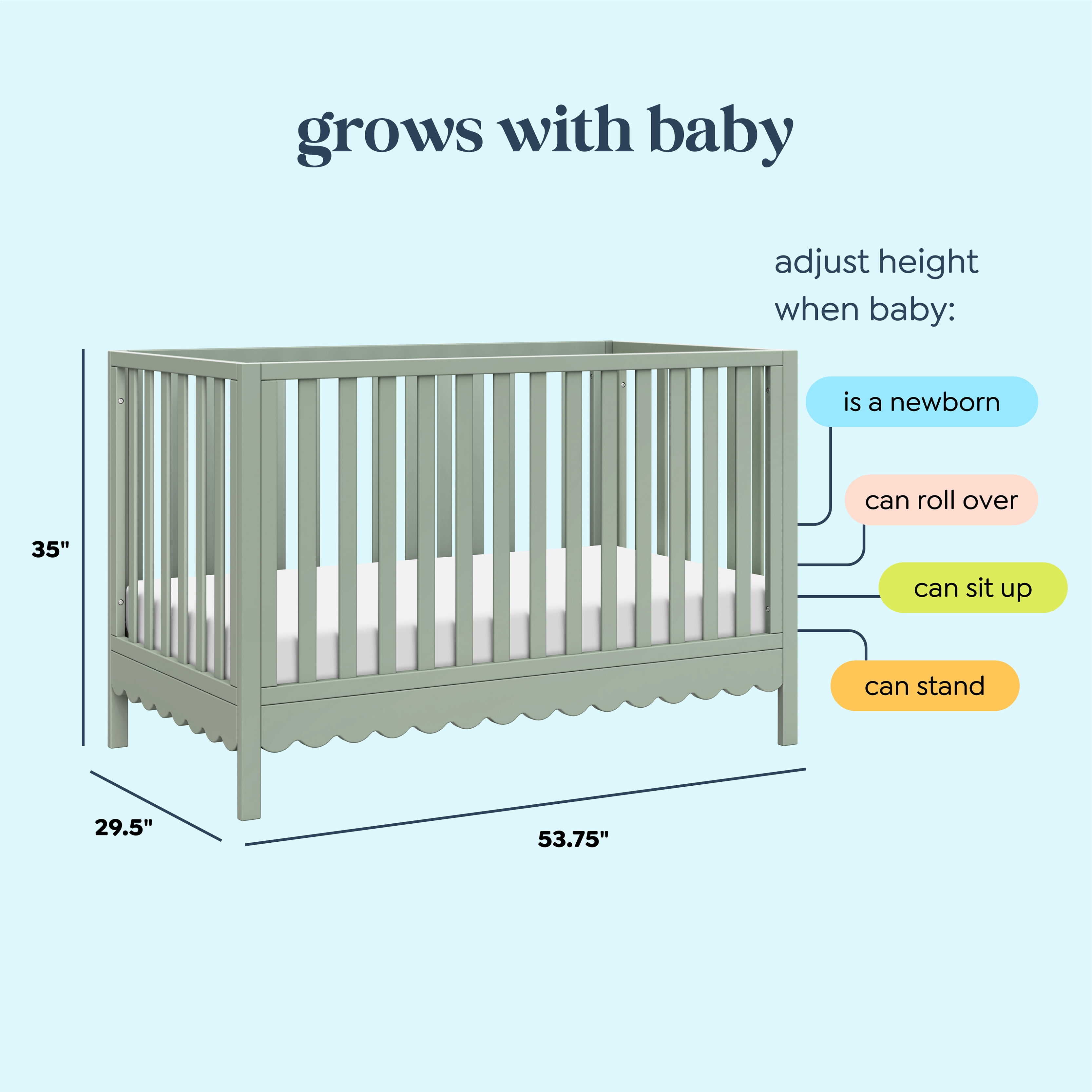 daVinci Sammy Scallop 4 in 1 Convertible Crib, Light Sage - Image 8