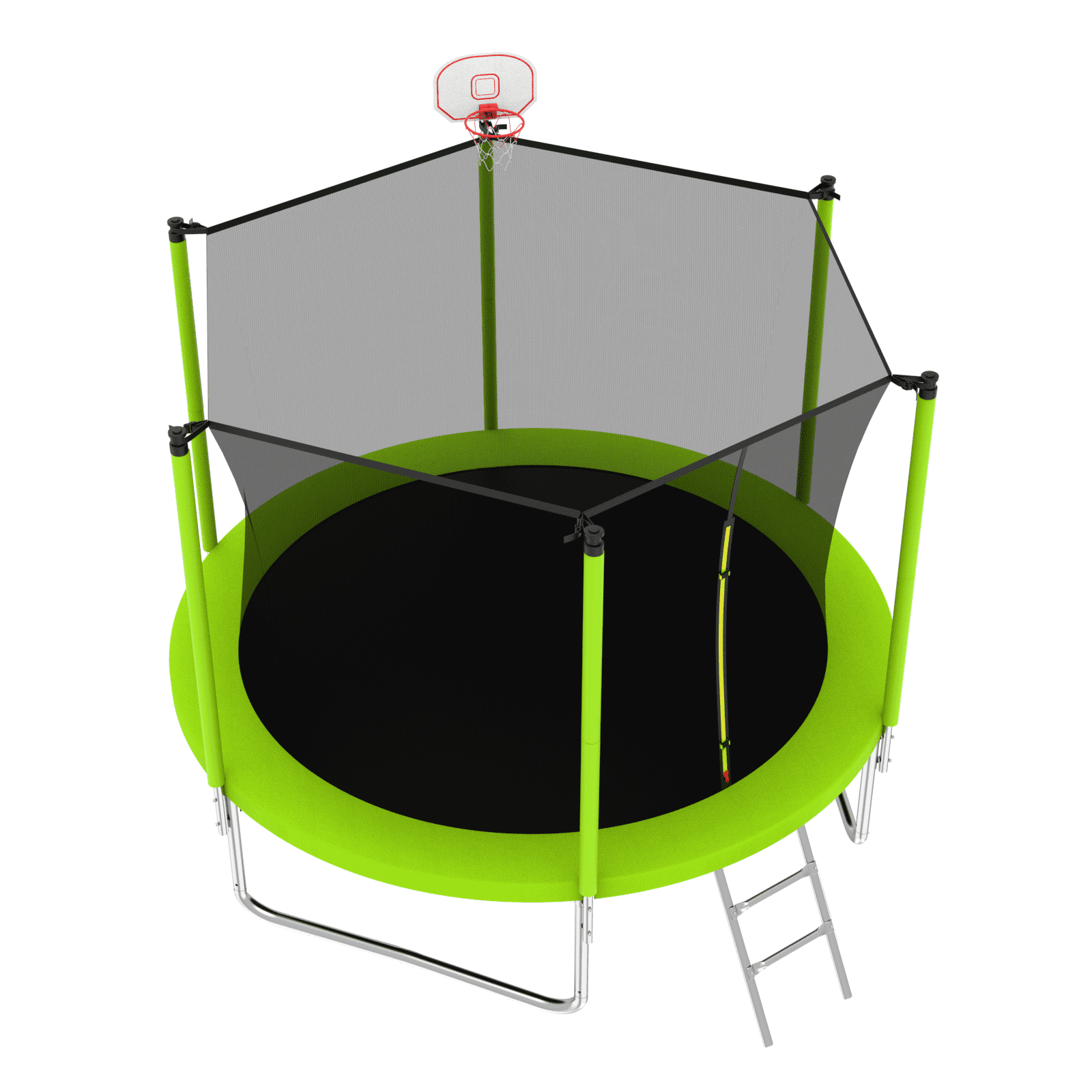 Yoneston 8FT Outdoor Trampoline with Basketball Hoop, 240LBS Round Trampoline with Ladder and Safety Enclosure for Kids and Adults in Backyard Garden, Green - Image 7