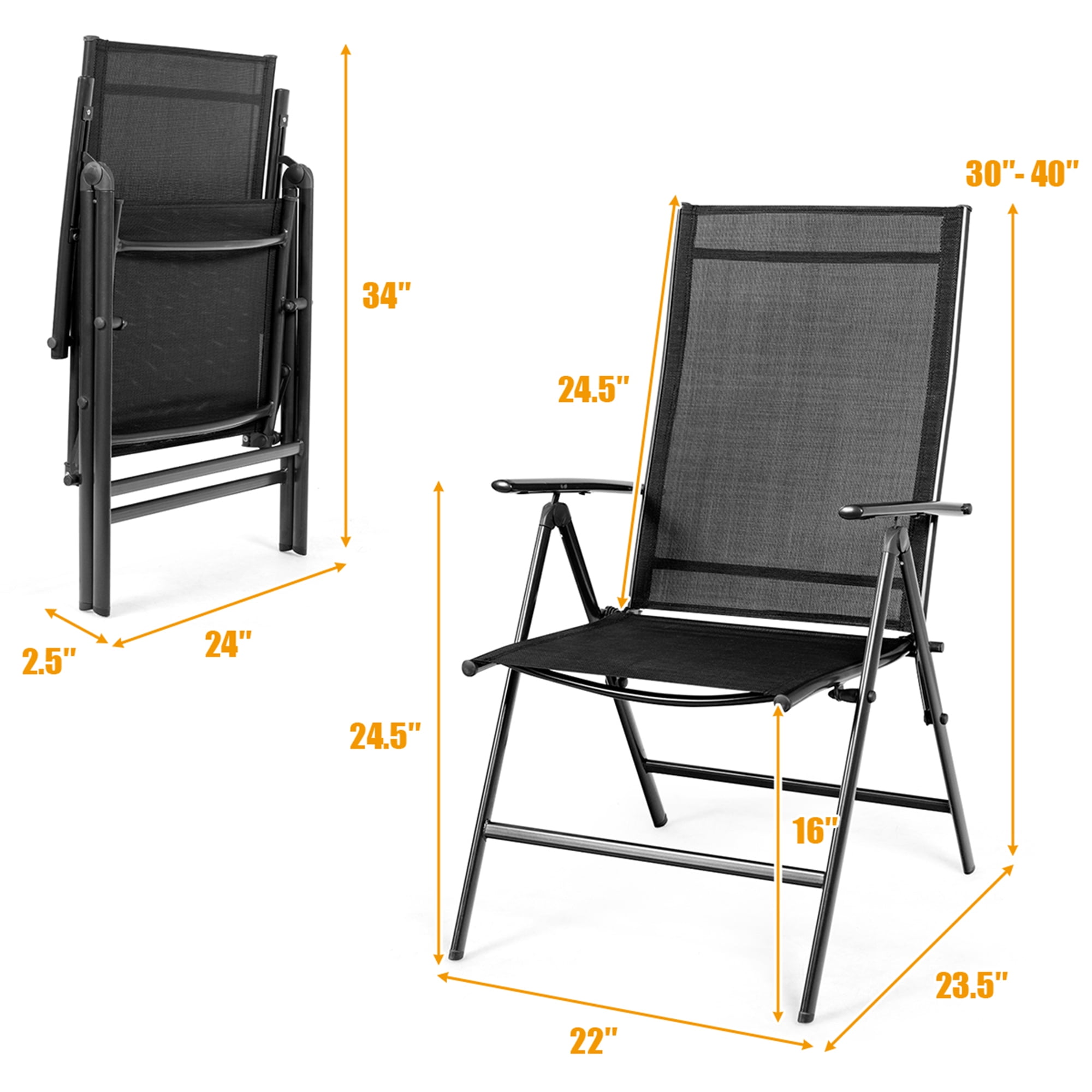 Costway Set of 2 Patio Folding Chair Recliner Adjustable Black - Image 9