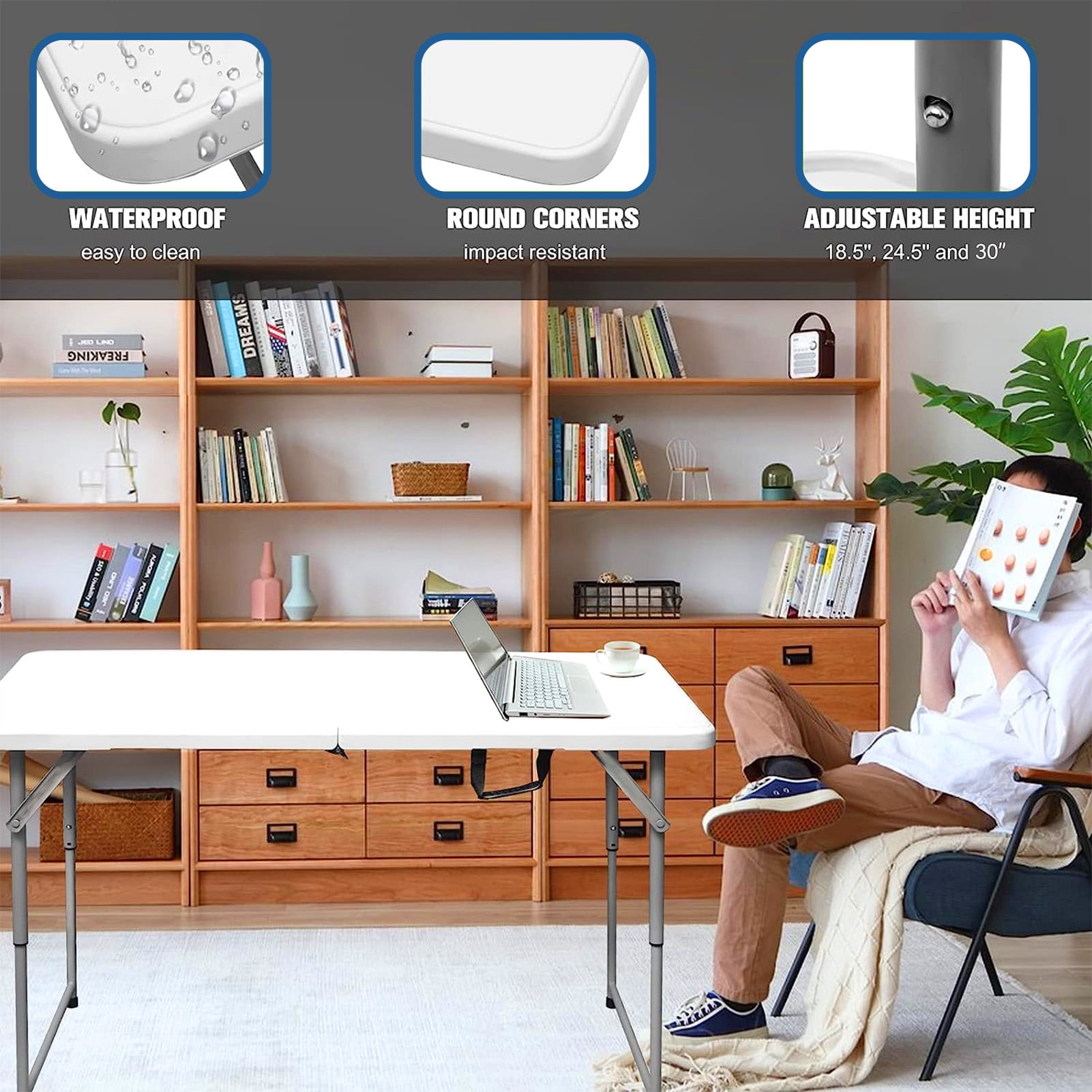 AEDILYS Folding Table, White - Image 5