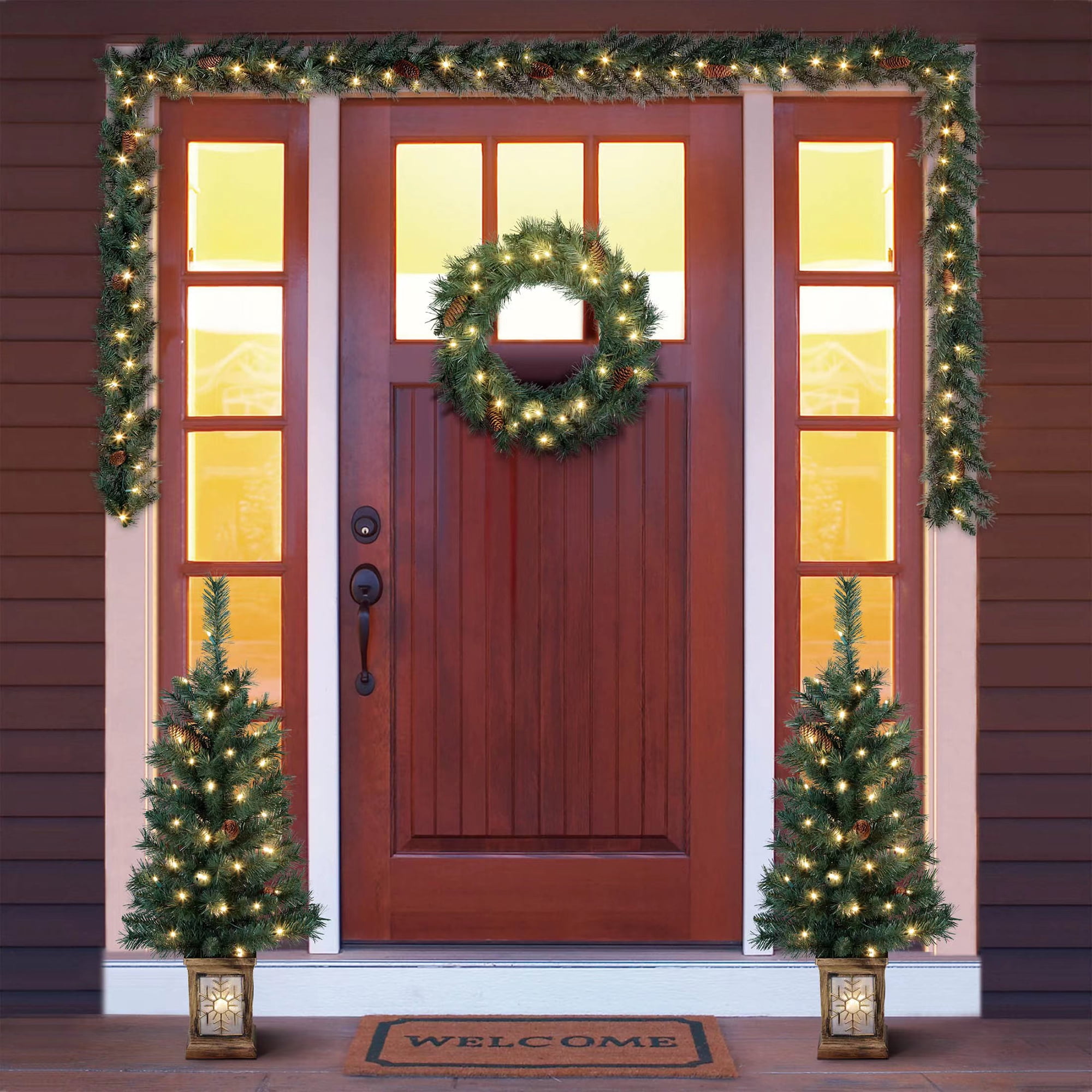 5-Piece Prelit Artificial Christmas Tree Entryway Set with Warm White LED Lights, by Holiday Time - Image 11