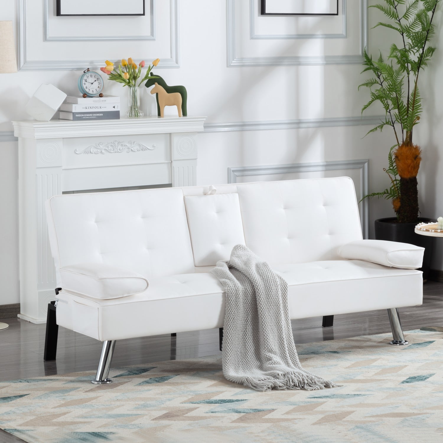 Gewnee Modern Futon Sleeper Sofa Bed Convertible Folding Recliner Couch Furniture with 2 Cup Holders for Livin g Room - Image 5