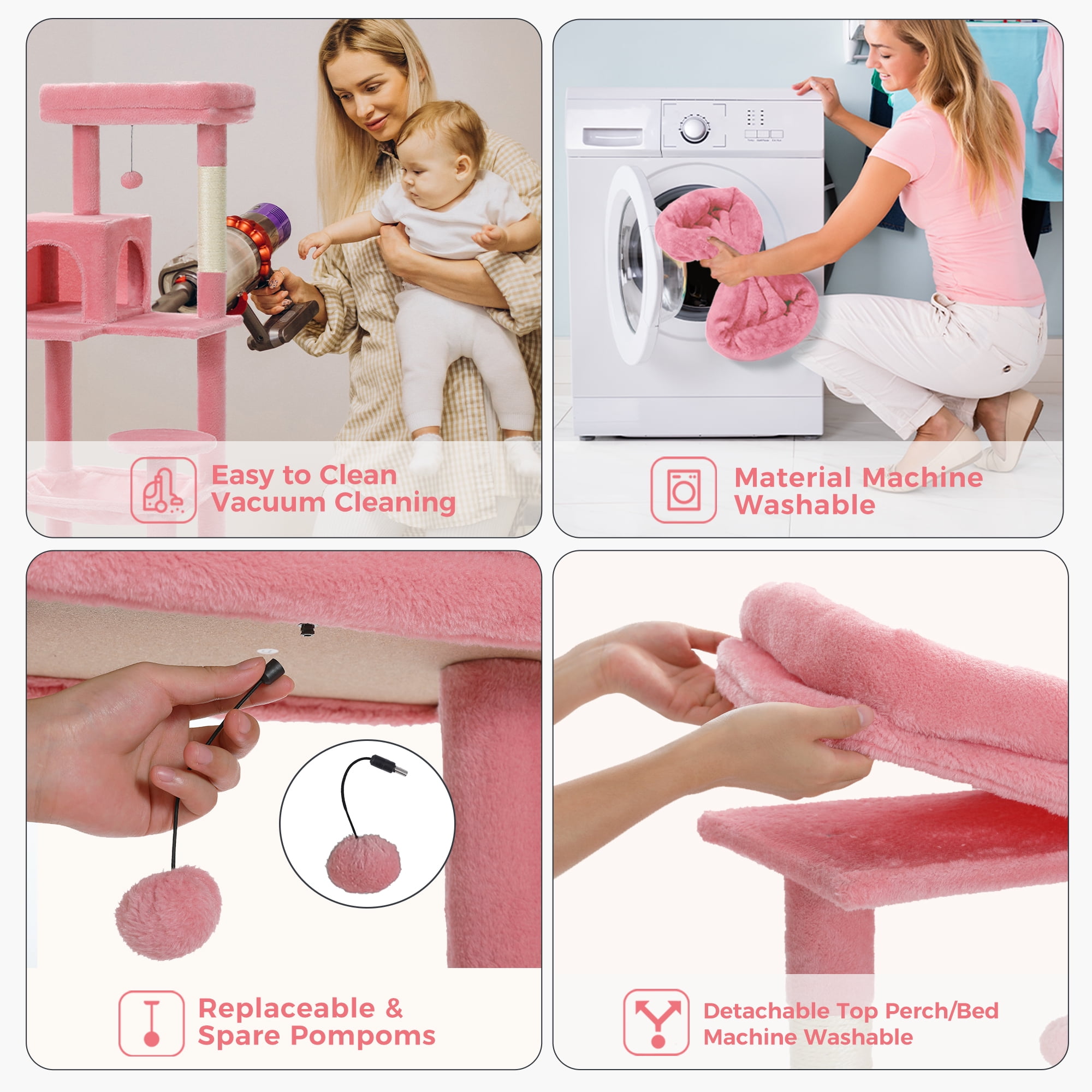 PAWZ Road Cat Tree 56" Sisal Scratching Posts Tower with Large Perch Hammock for All Indoor Cats,Pink - Image 8