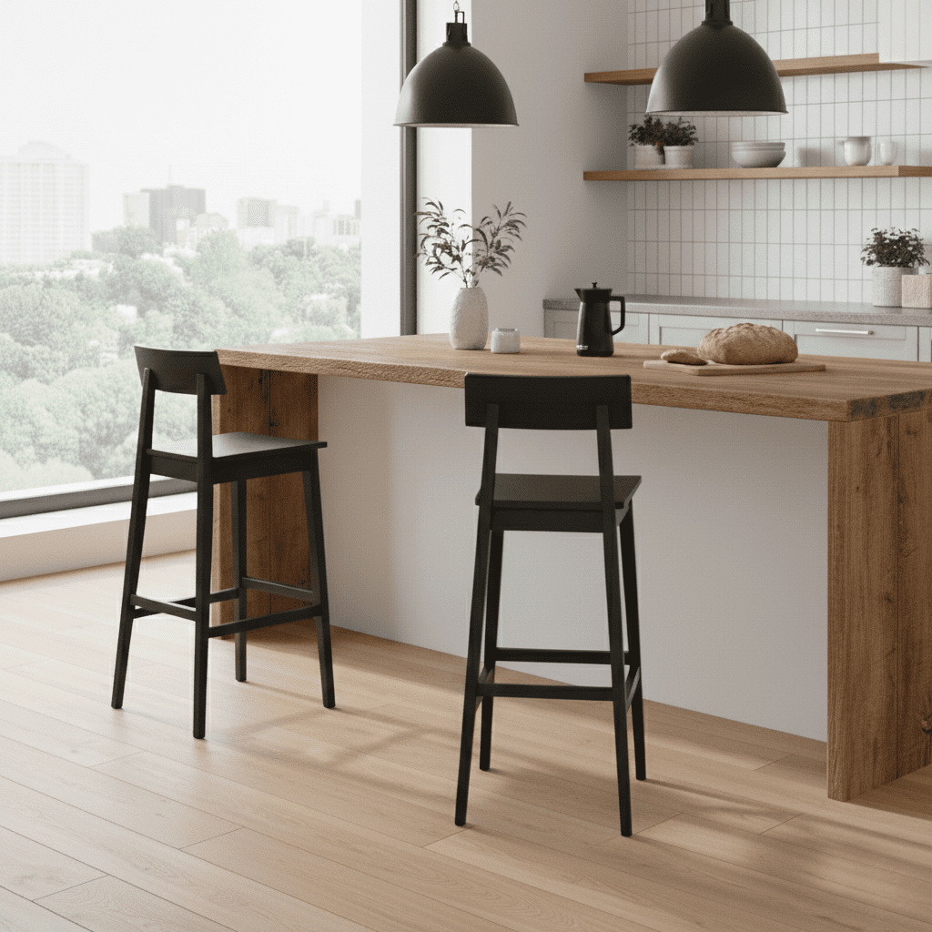 Mainstays 25" Wooden Casual Modern Barstool, Black, Set of 2 - Image 7