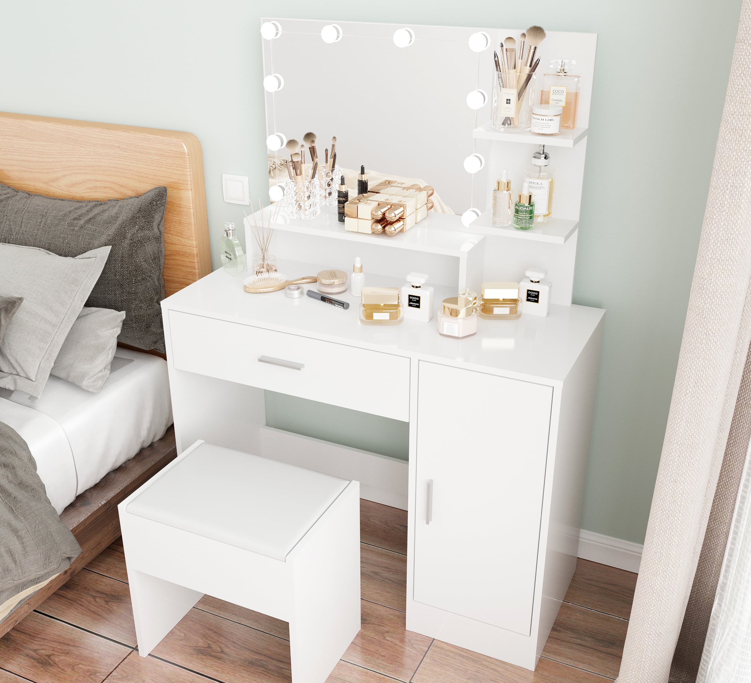 SUGIFT Makeup Vanity with Mirror Modern Bedroom Makeup Table Set Vanity Desk (White) - Image 5