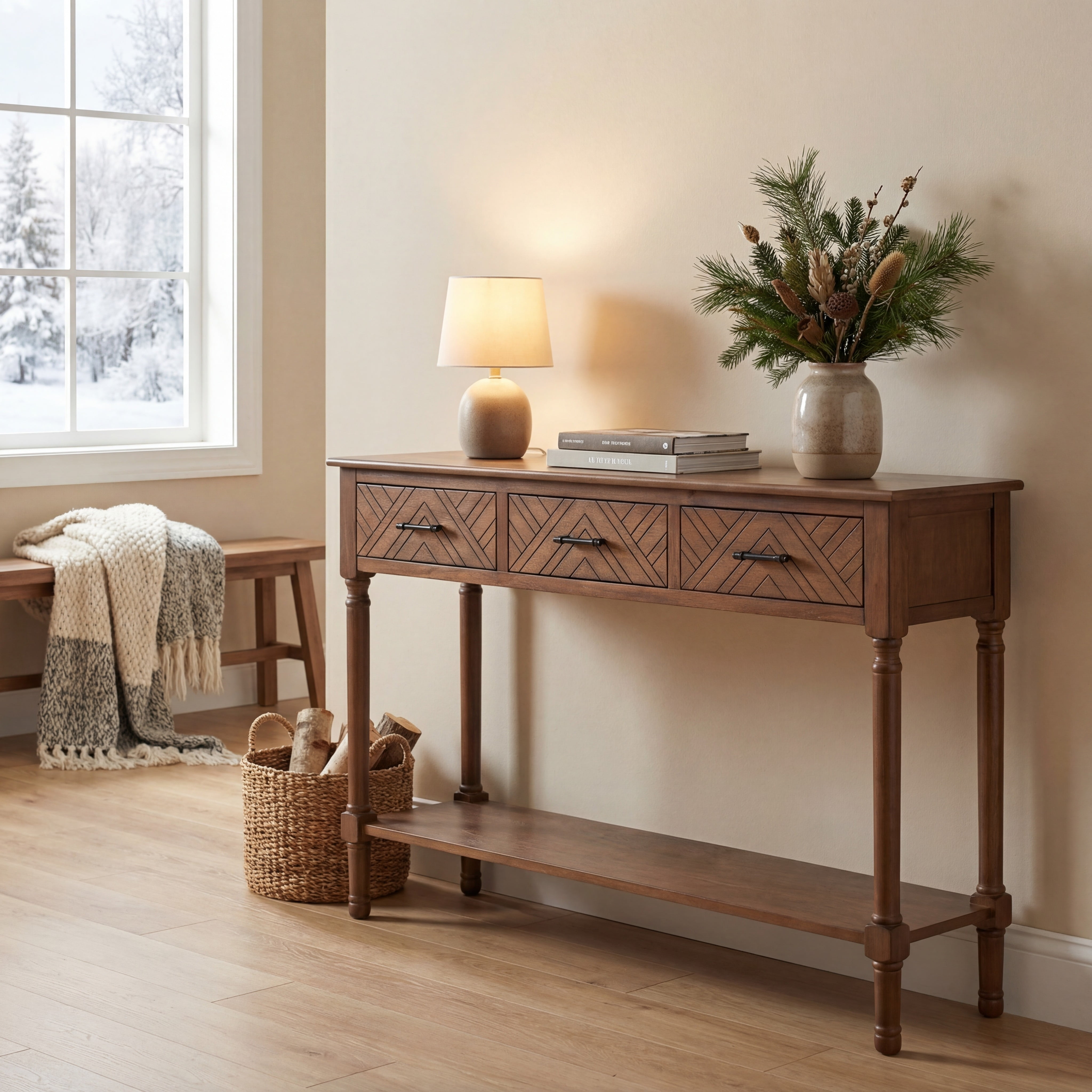 SAFAVIEH Peyton French Brown Wood Console Table with Drawer (47.3 in. W x 13 in. D x 29.5 in. H) - Image 13