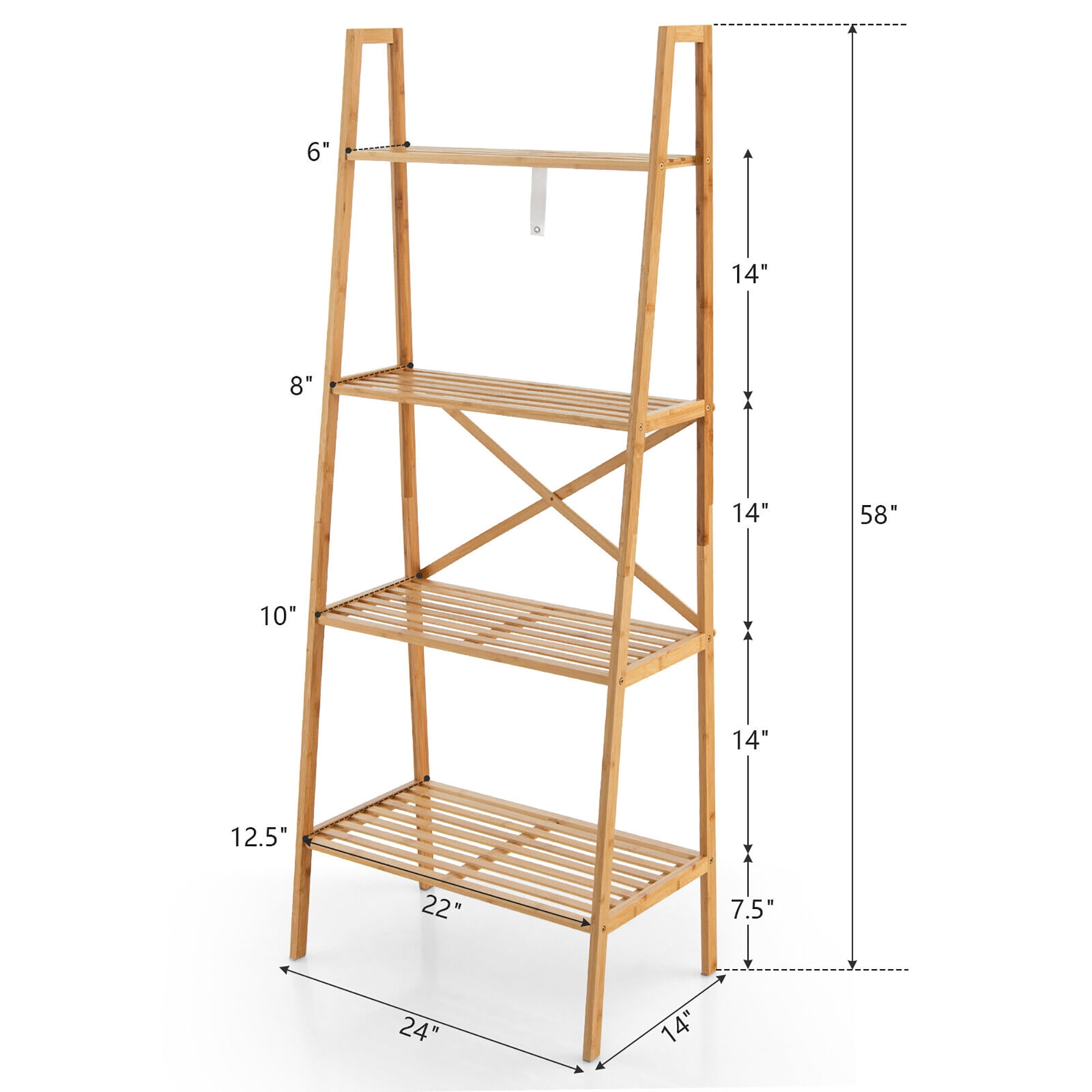 Gymax 4-Tier Bamboo Ladder Bookshelf 58'' Display Shelf Storage Rack Plant Flower Stand - Image 10