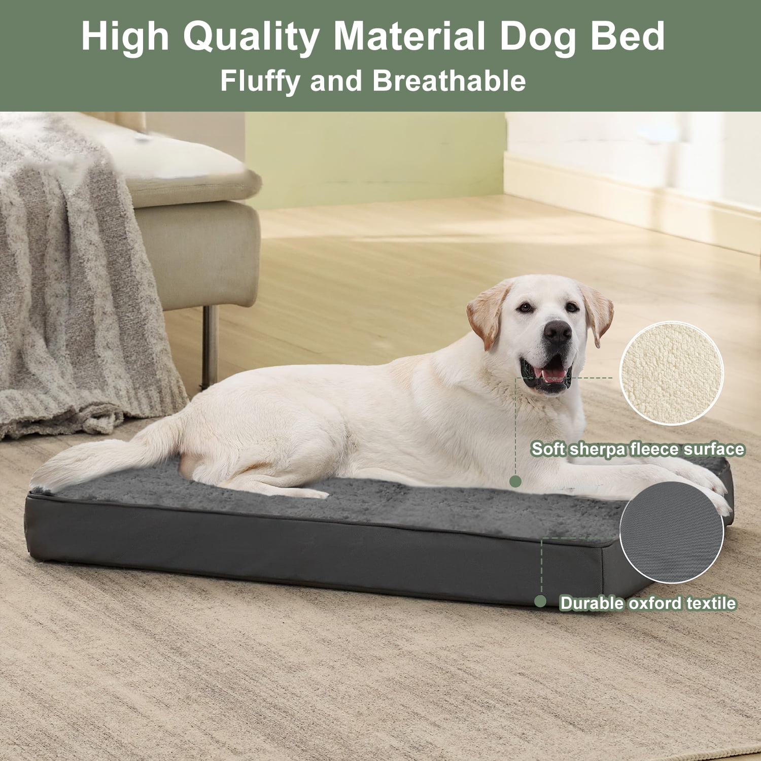 PayUSD Dog Bed for Extra Large Dogs, Big Orthopedic Dog Beds with Removable Washable Cover & Waterproof Lined, Egg Crate Foam Pet Bed Mats Suitable for Dogs Up to 100 lbs ( Dark Gery, 44"X32"X3") - Image 9