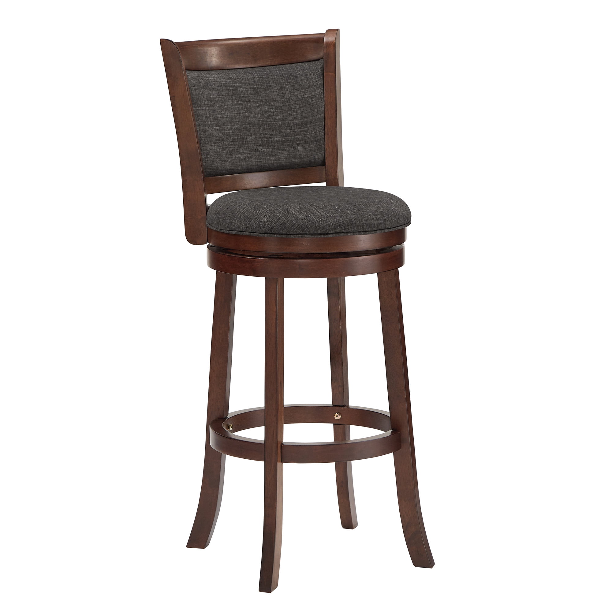 Weston Home Upholstered Swivel Seat Cherry Finish Wood Bar Height Stool, Dark Gray - Image 3