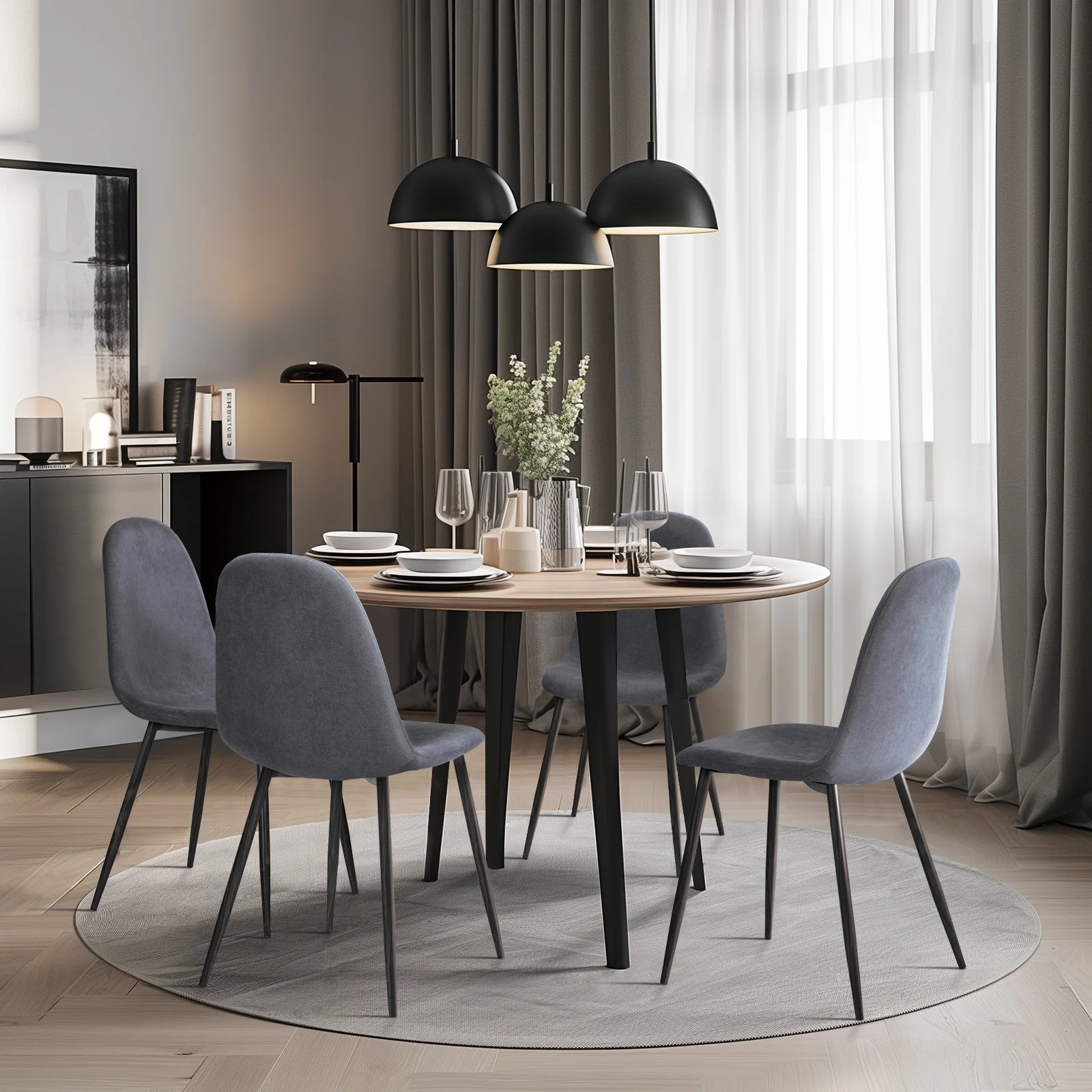 Homy Casa Dining Chairs Set of 4, Fabric Kitchen Chairs with Metal Legs for Living Room, Grey - Image 9