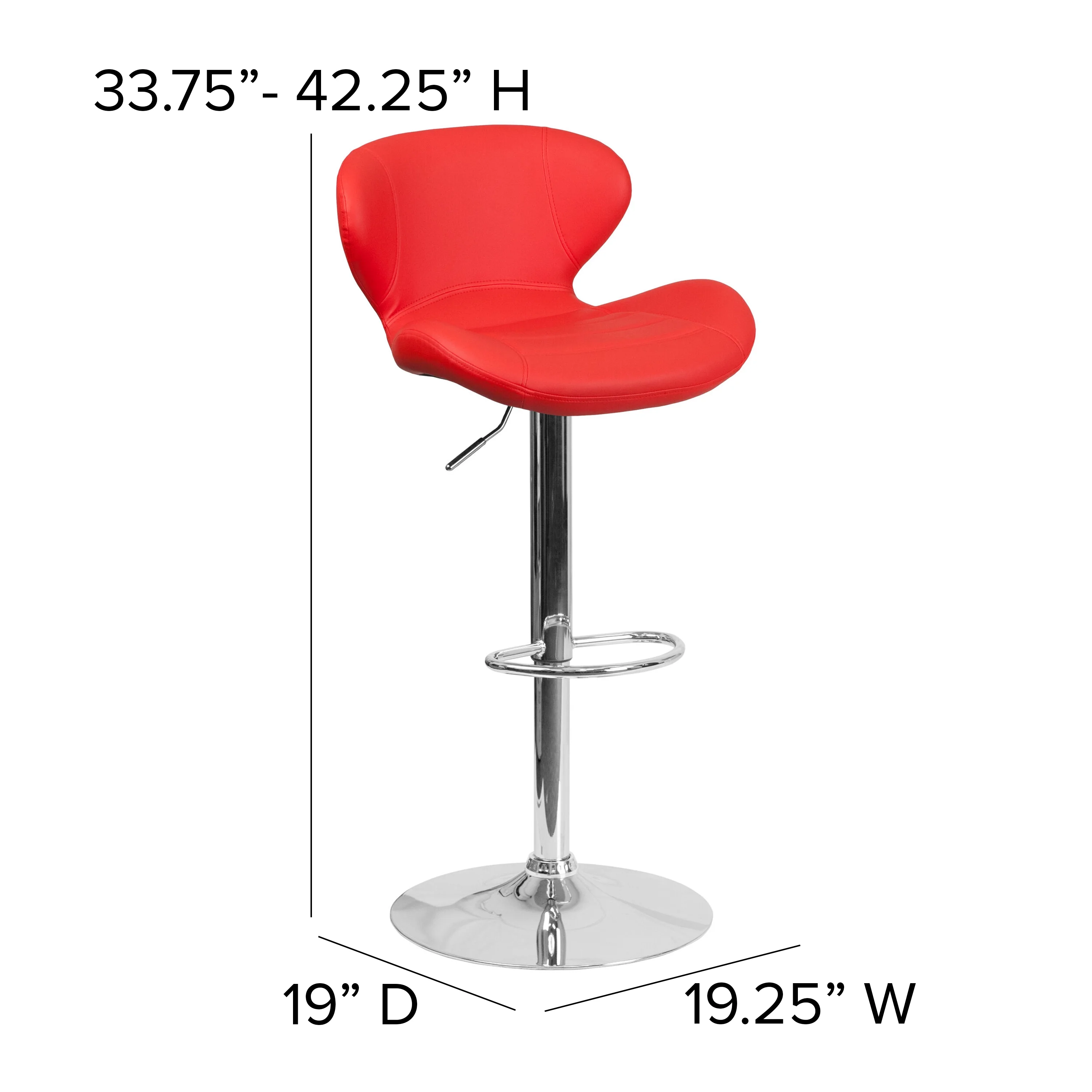Flash Furniture Francis Contemporary Red Vinyl Adjustable Height Barstool with Curved Back and Chrome Base - Image 9