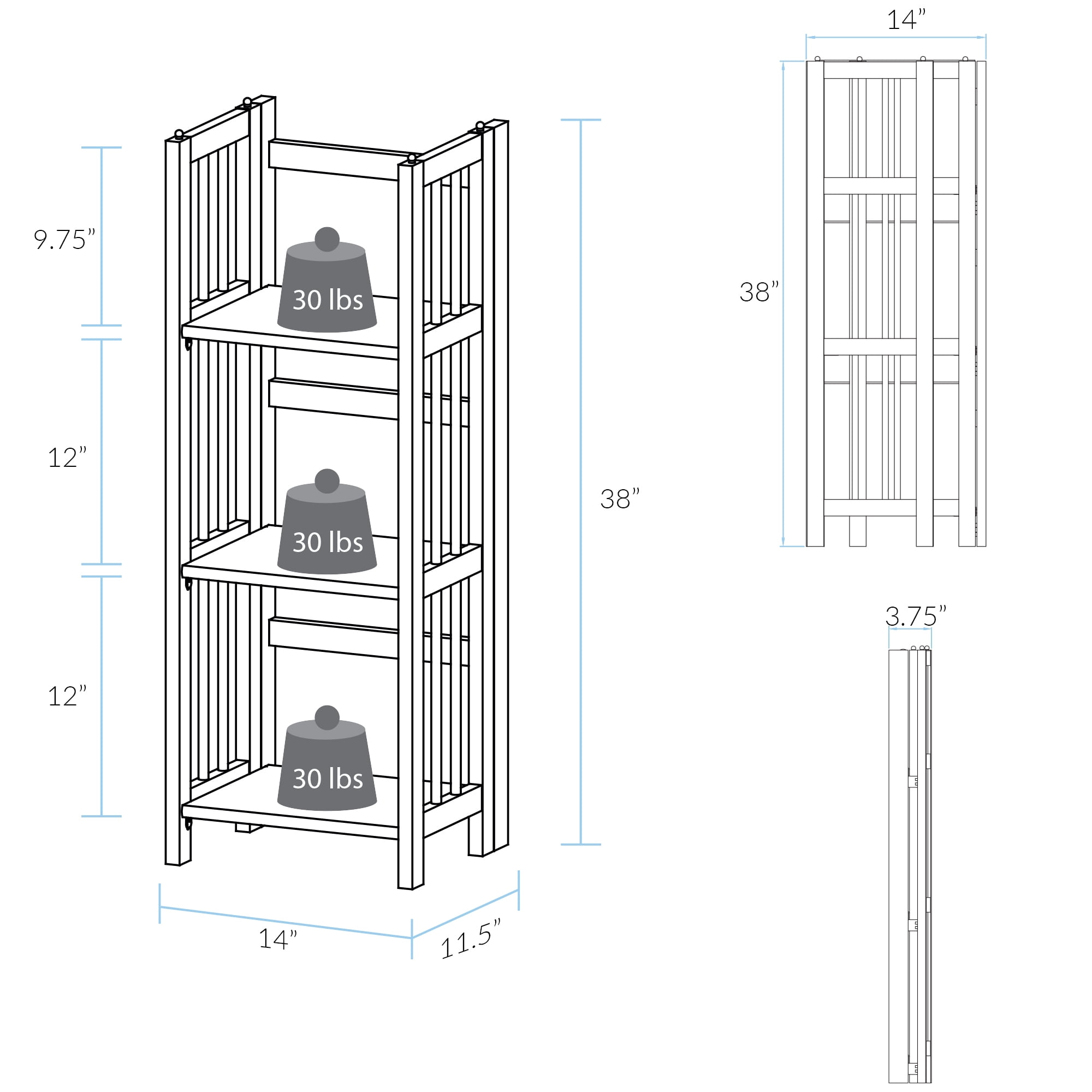Casual Home 3 Shelf 14 Inch Folding Office Furniture Wood Bookcase, Mahogany - Image 9