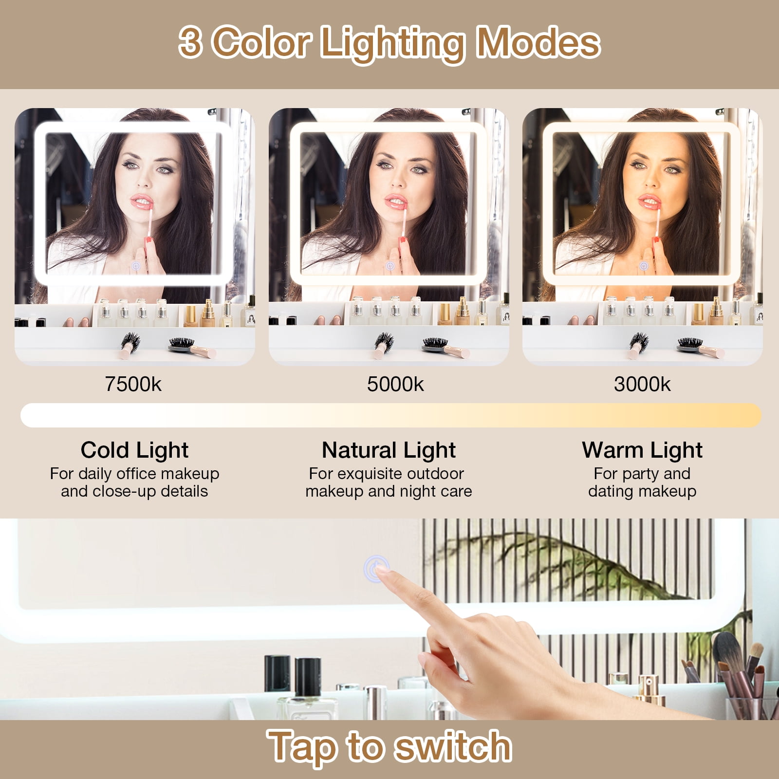 Hommpa Vanity Set with Mirror and Lights, White Vanity Glass Top Makeup Vanity Desk with Charging Station 3 Drawers 2 Cabinets, Vanity Table for Girls Women Dressing Table - Image 3