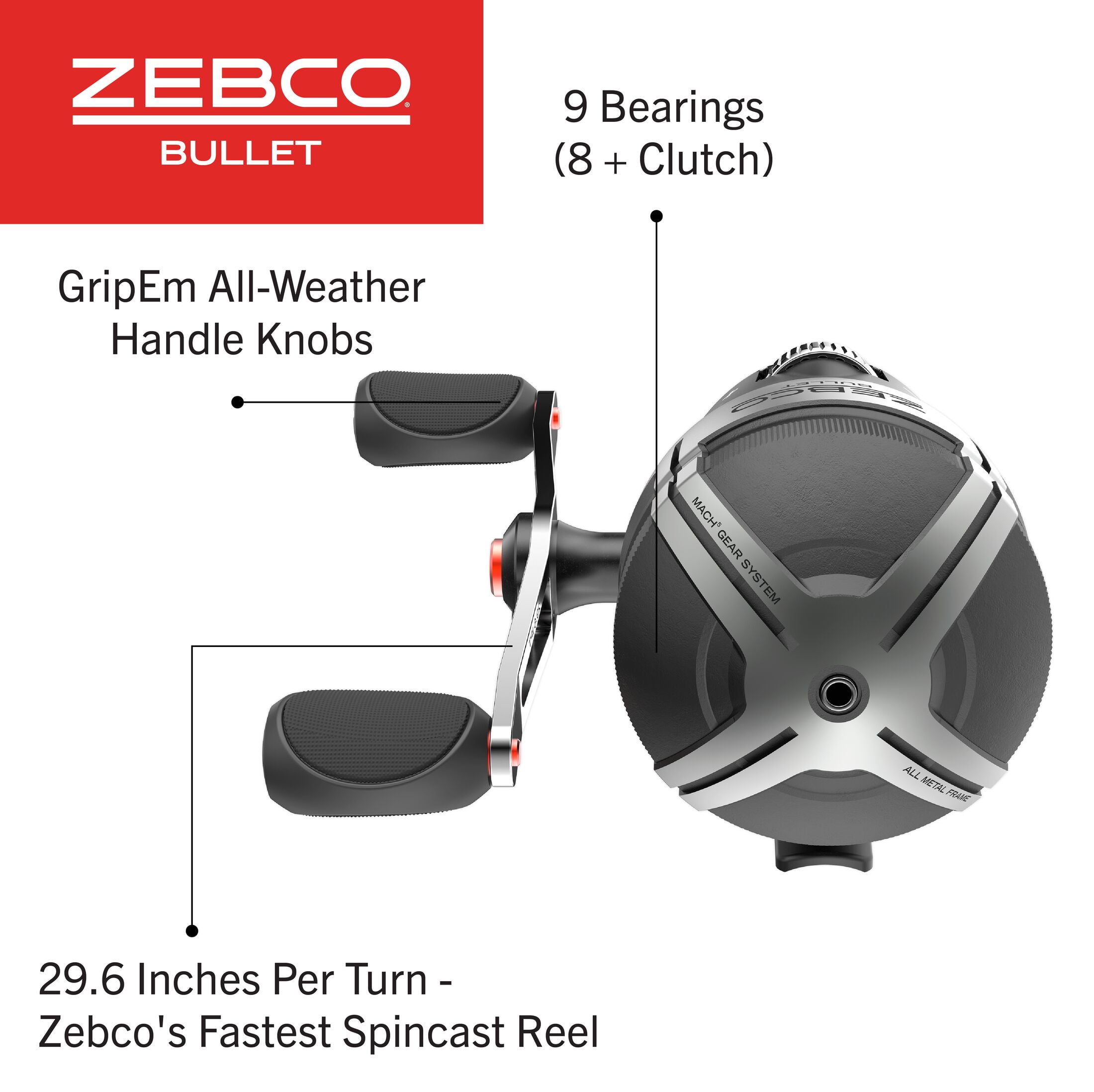 Zebco Bullet Spincast Fishing Reel, 8+1 Ball Bearings with an Ultra Smooth 5.1:1 Gear Ratio and Revolutionary ZeroFriction Dual-Bearing Supported Pick-Up Pin (Clam Packaging) - Image 9