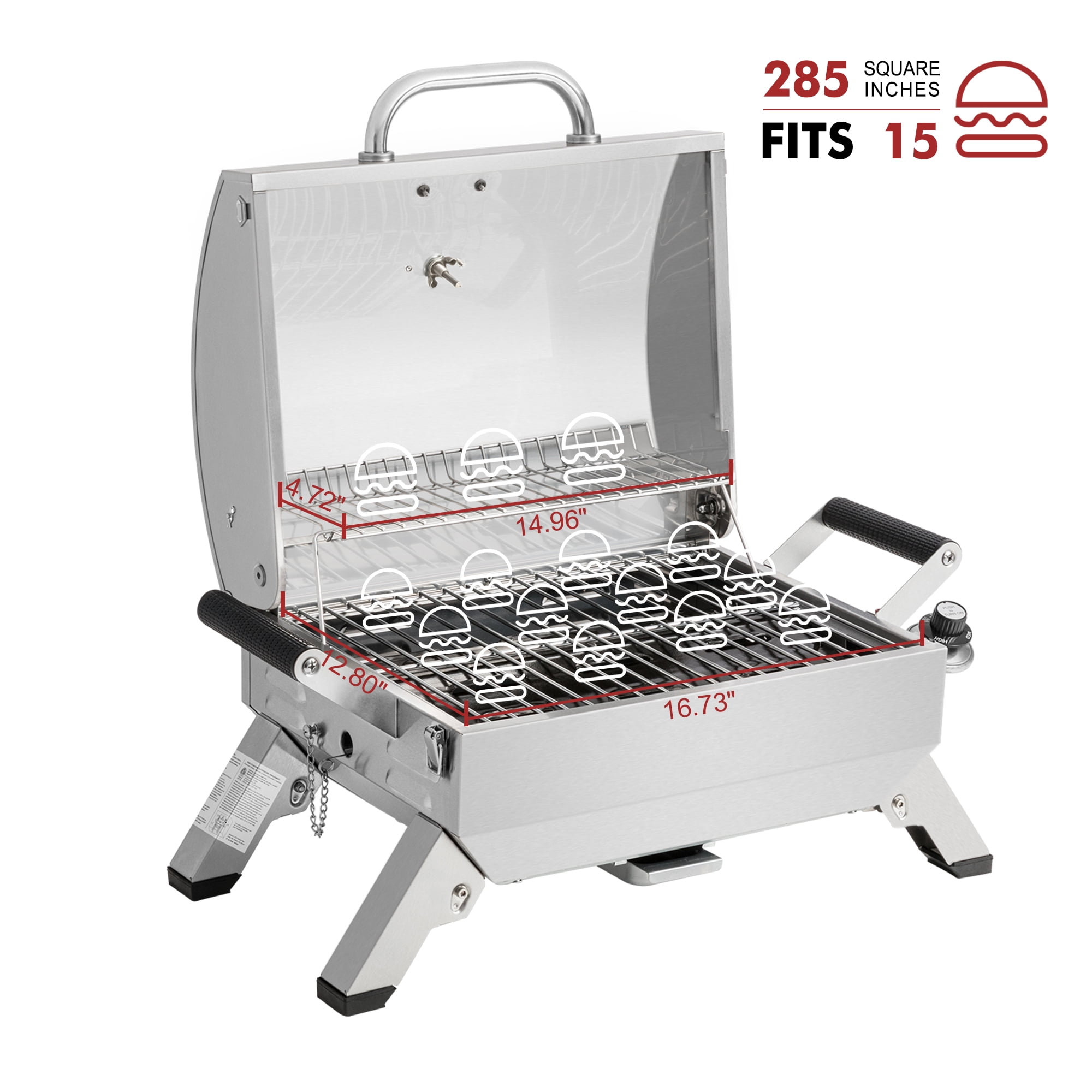 Royal Gourmet GT2001 Stainless Steel Portable Grill with Folding Legs - Image 7