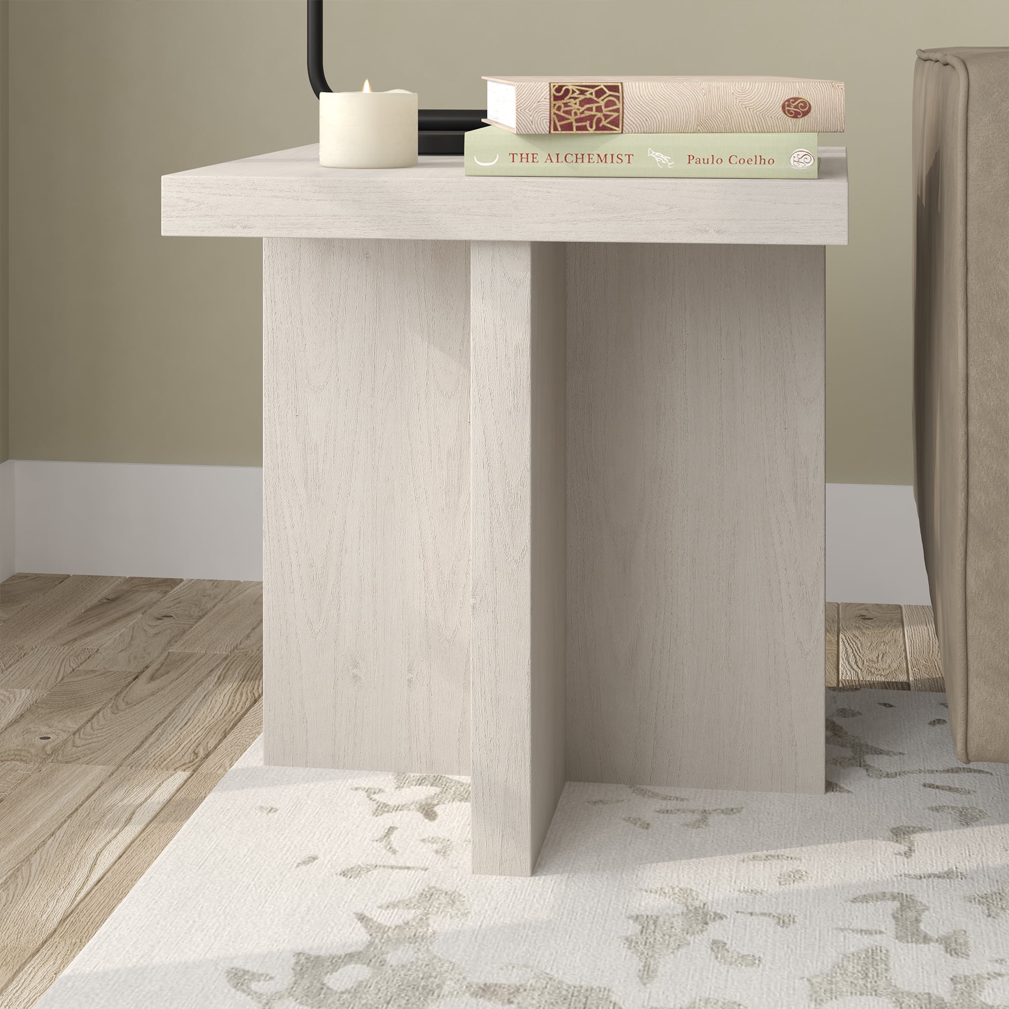Evelyn&Zoe Elna Indoor Scandinavian Adjustable Fiberboard Square End Table, Alder White - Image 2