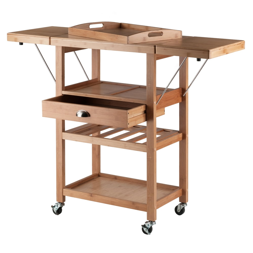 Winsome Wood Barton Drop Leaf Kitchen Utility Cart, Bamboo Finish - Image 2