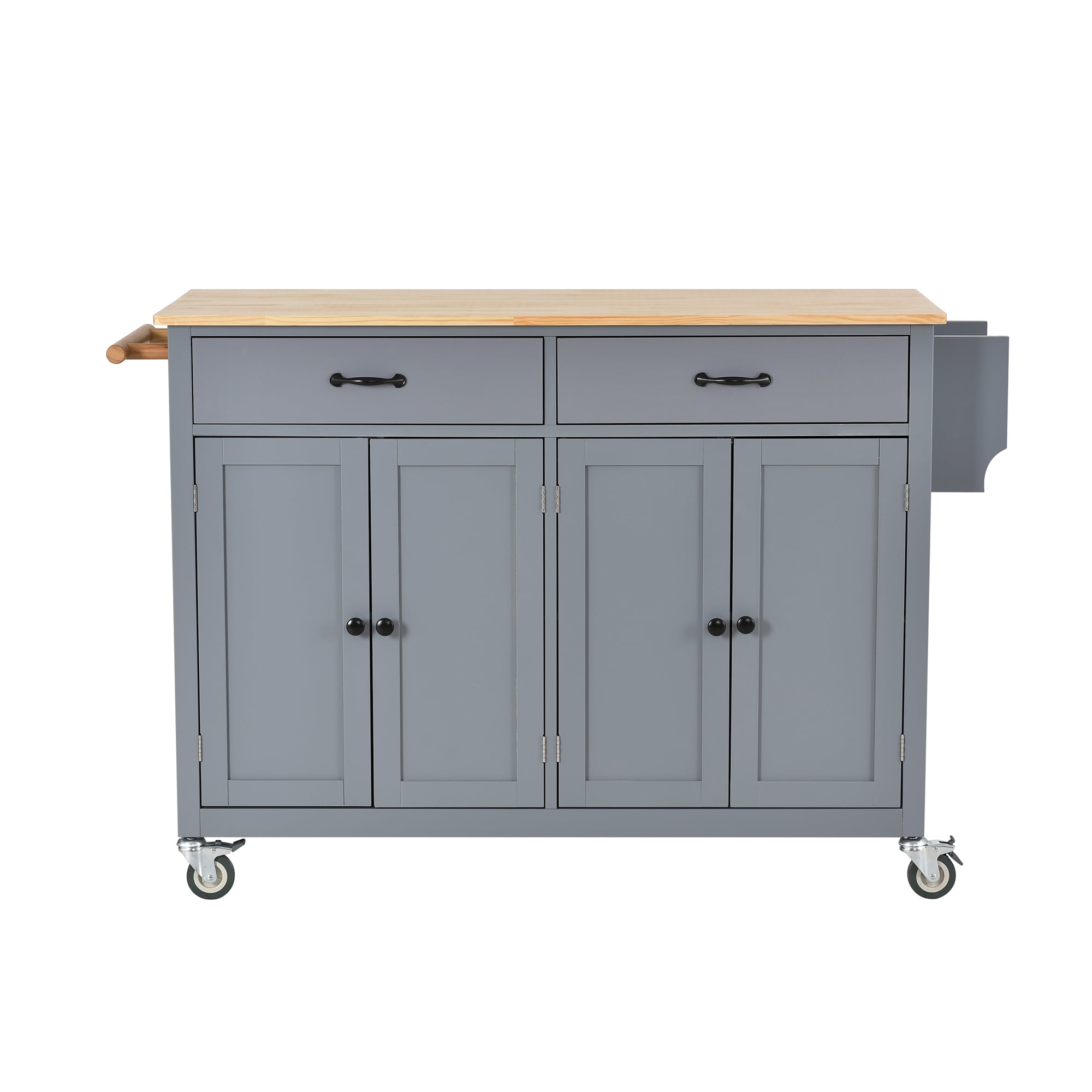 EUROCO Kitchen Island Cart with Solid Wood Top and Locking Wheels, 4 Door Cabinet and Two Drawers, Spice Rack and Towel Rack, Gray - Image 7