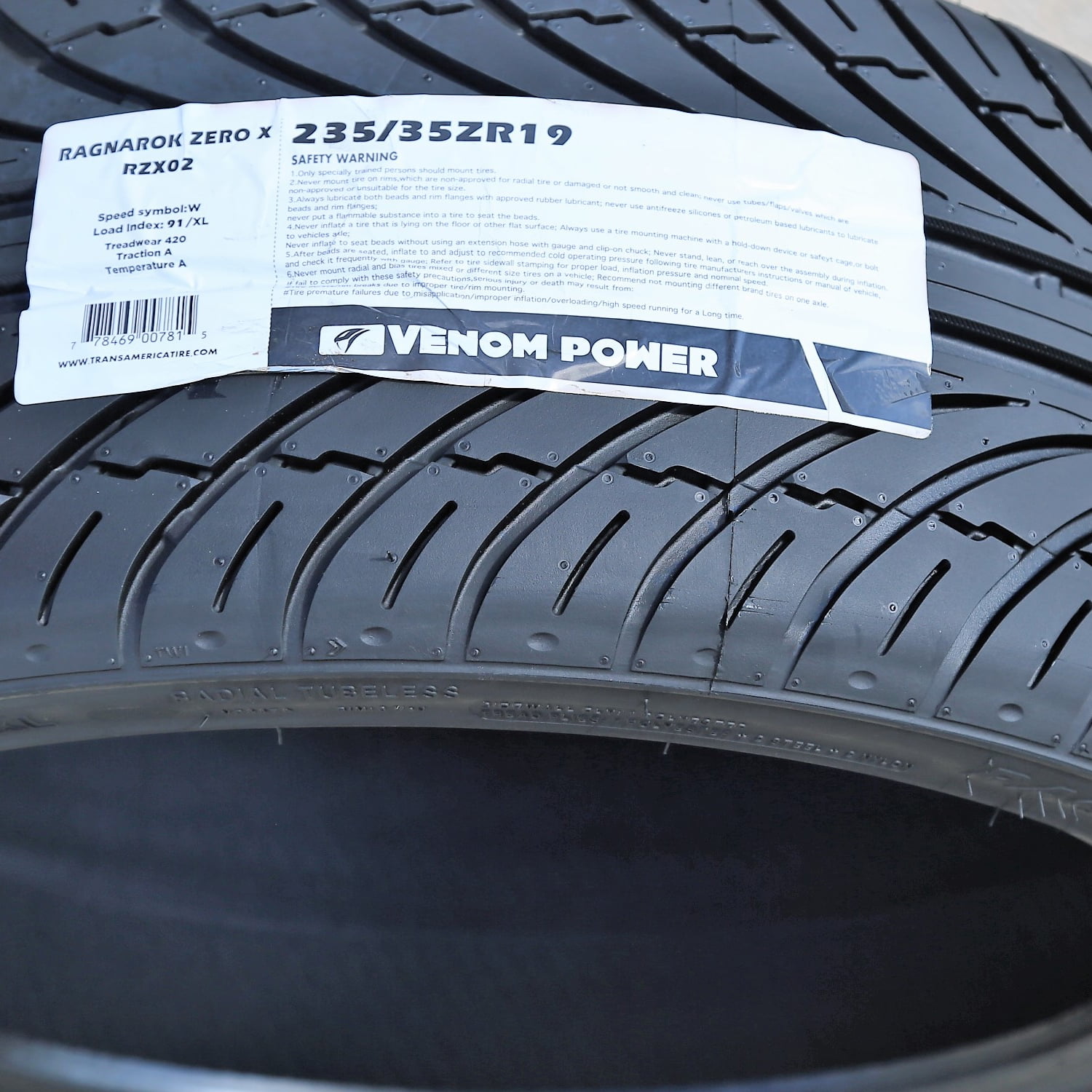 Venom Power Ragnarok Zero X 235/35ZR19 235/35R19 91W XL High Performance Summer Tire - Image 3