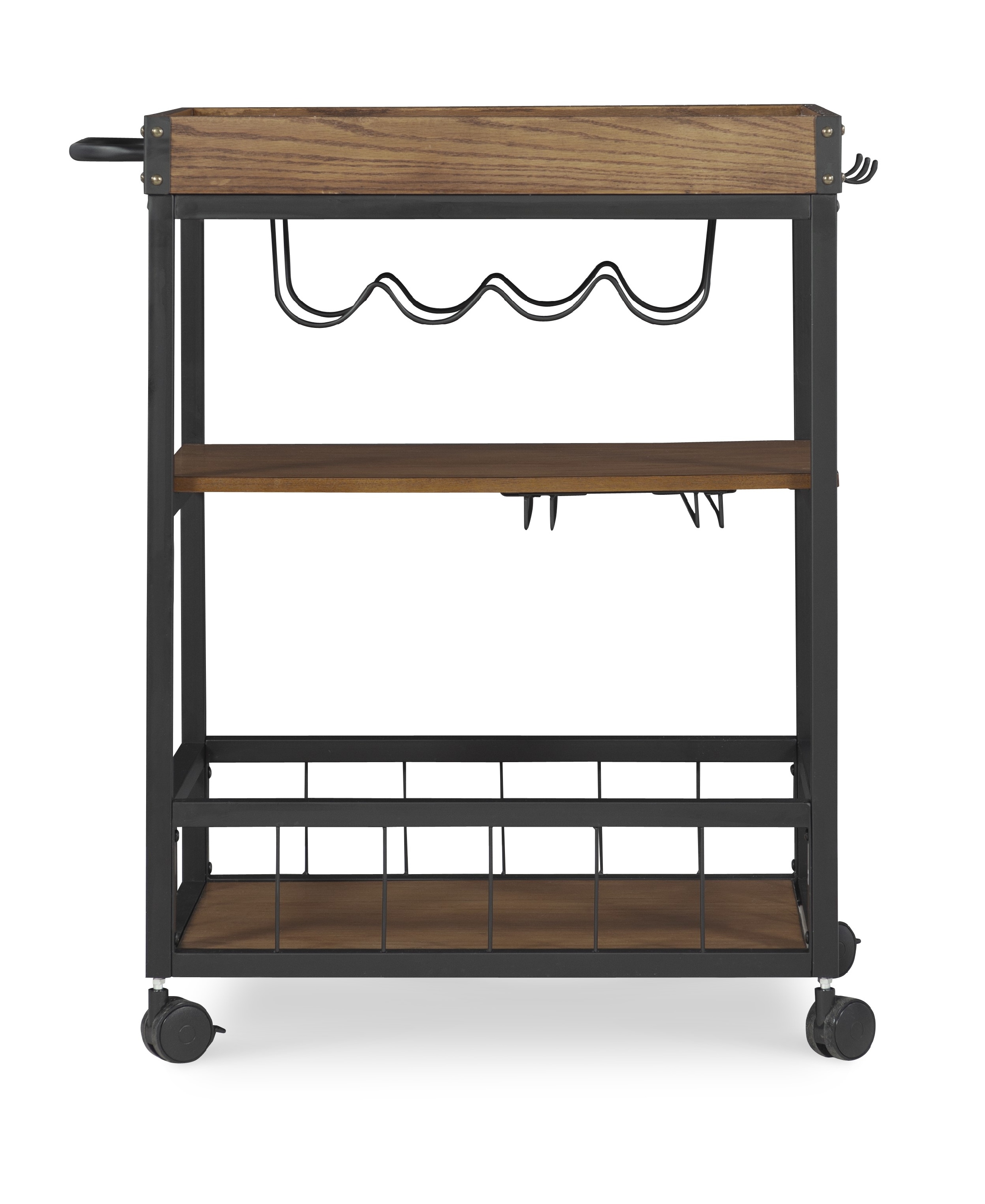 Linon Honton 3-Tier Mobile Bar Cart with Wine Storage & Open Shelving, 36.5" Tall, 43 lb, Black - Image 6