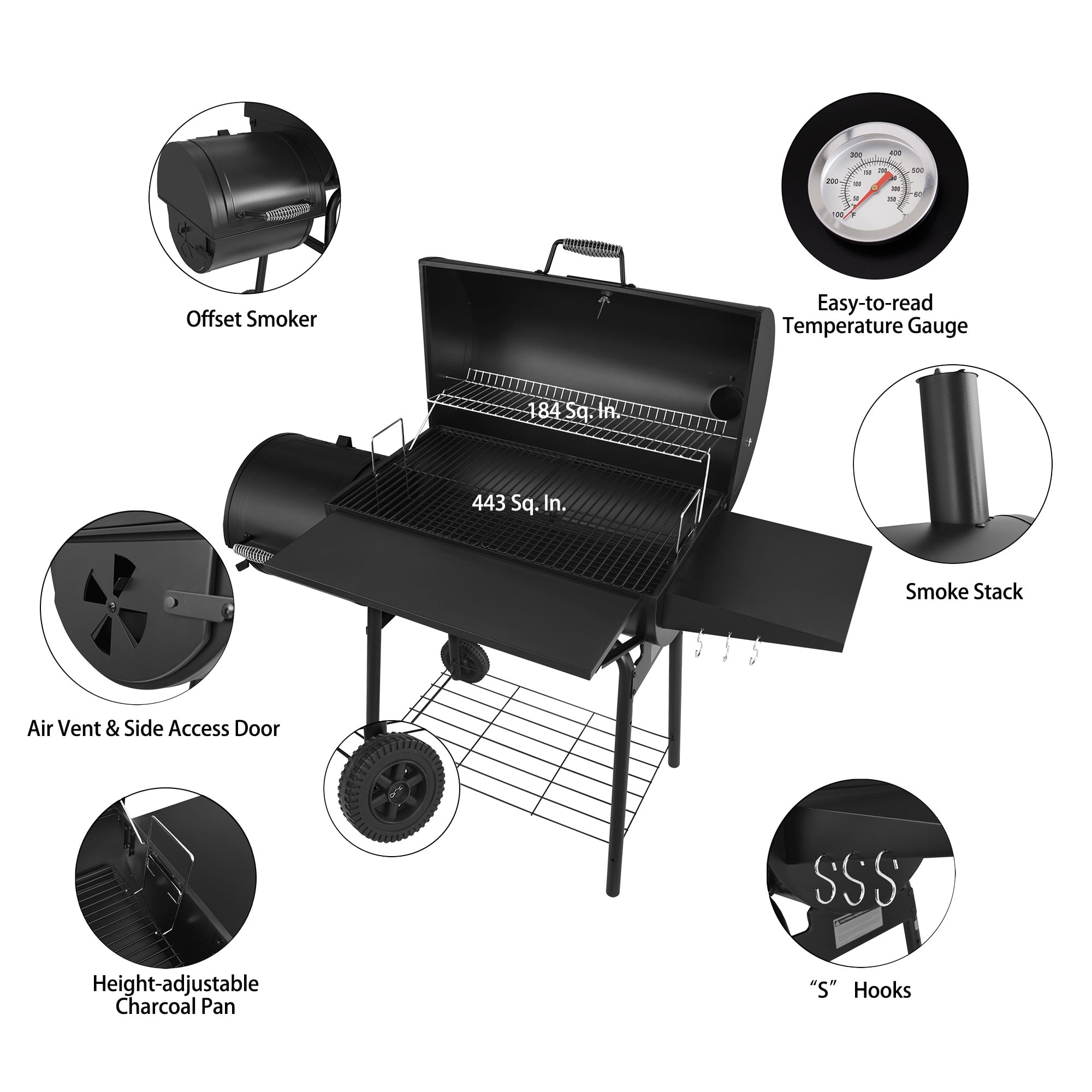 Royal Gourmet 30" CC1830S Steel Charcoal Grill with Offset Smoker - Image 10