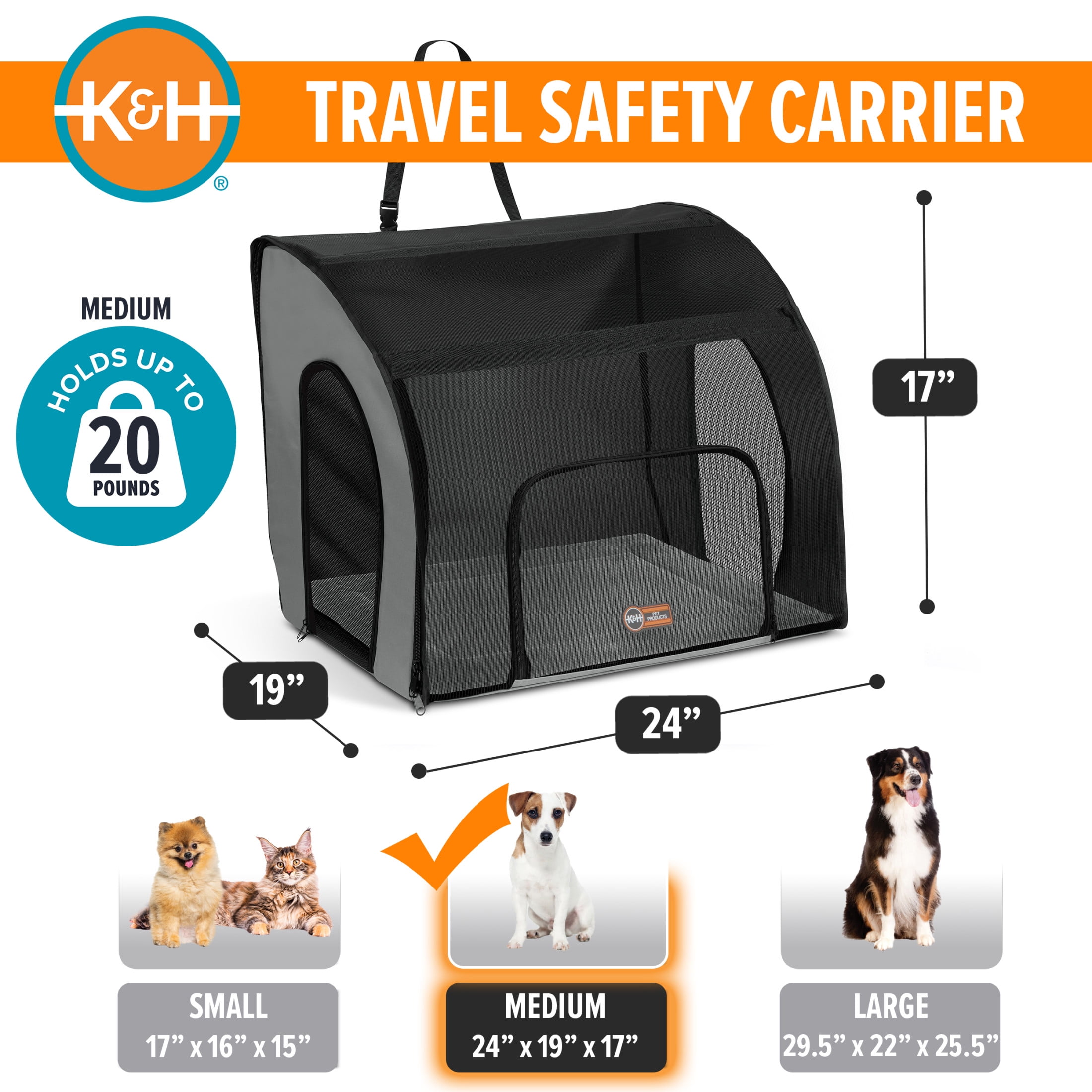 K&H Pet Products Travel Safety Carrier for Pets Gray/Black Medium 24 X 19 X 17 Inches - Image 7
