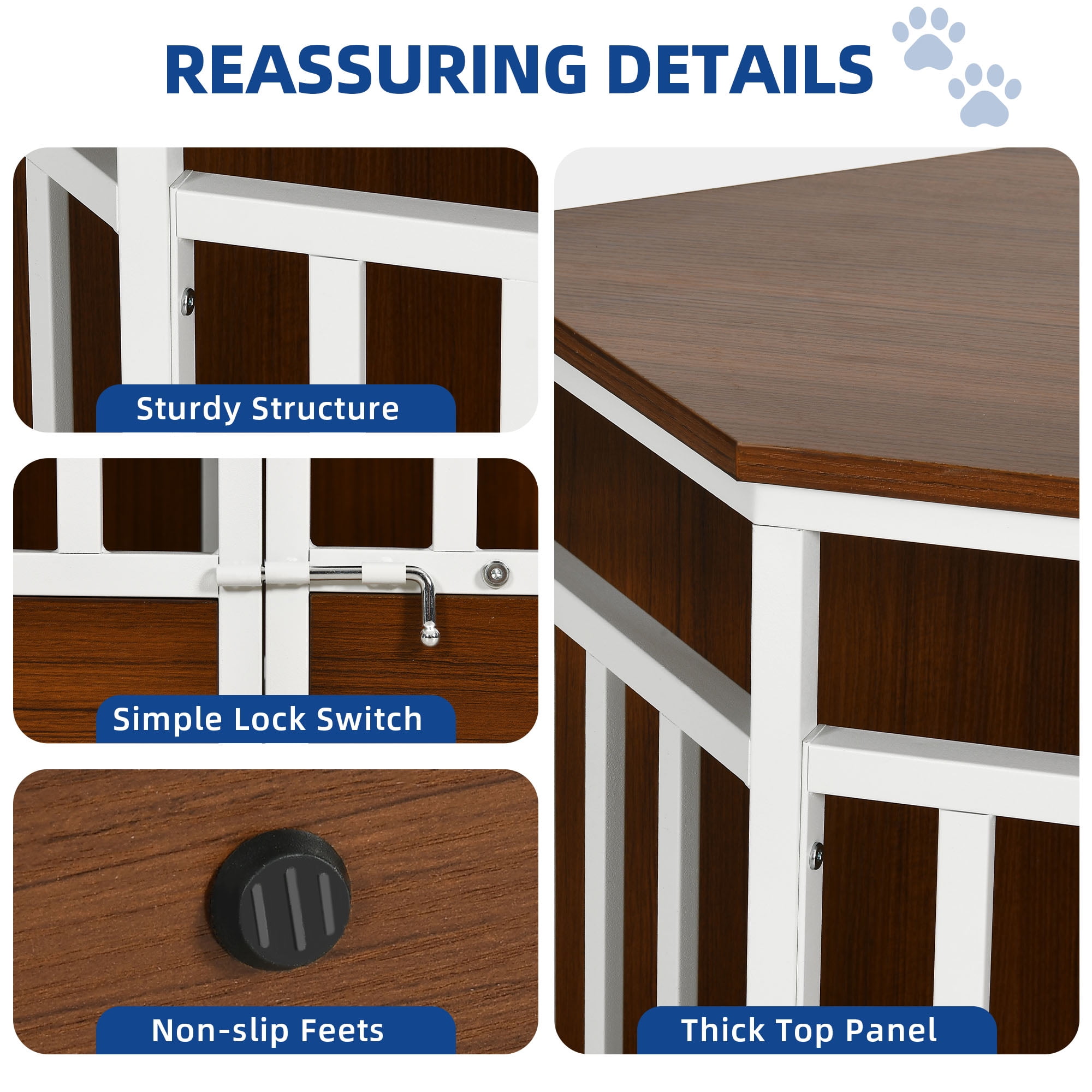 Uforic 52 Inch Heavy Duty Corner Dog Crate Furniture, Large Wooden Dog Kennel End Table for Large Dogs - White & Walnut - Image 7