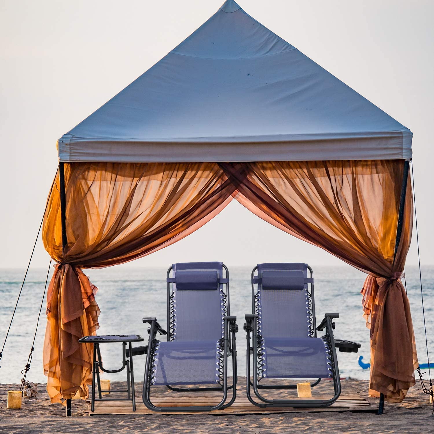 Lacoo Zero Gravity Chair Set with Table and Cup Holders Adjustable Lounge Chair for Poolside, Yard and Patio,Blue - Image 2