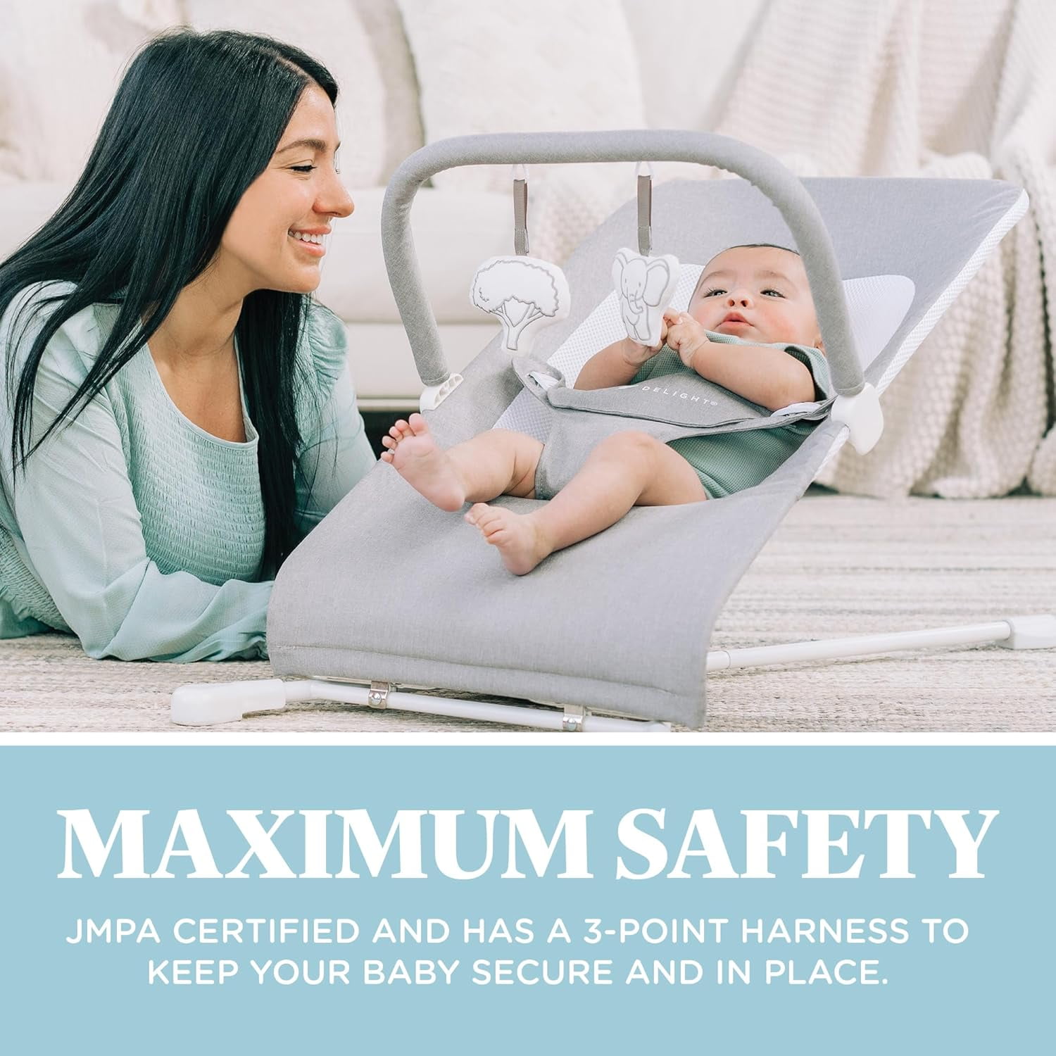 Baby Delight Highland Portable Baby Bouncer, 3-Position, Infants 0-6 Months, Pebble Grey (Unisex) - Image 2