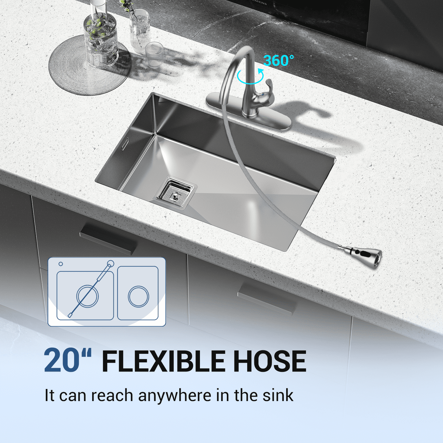 Appaso Pull Down Kitchen Faucet with Sprayer Stainless Steel Brushed Nickel - Single Handle Commercial High Arc Pull Out Spray Head with Deck Plate, Grifos De Cocina - Image 7