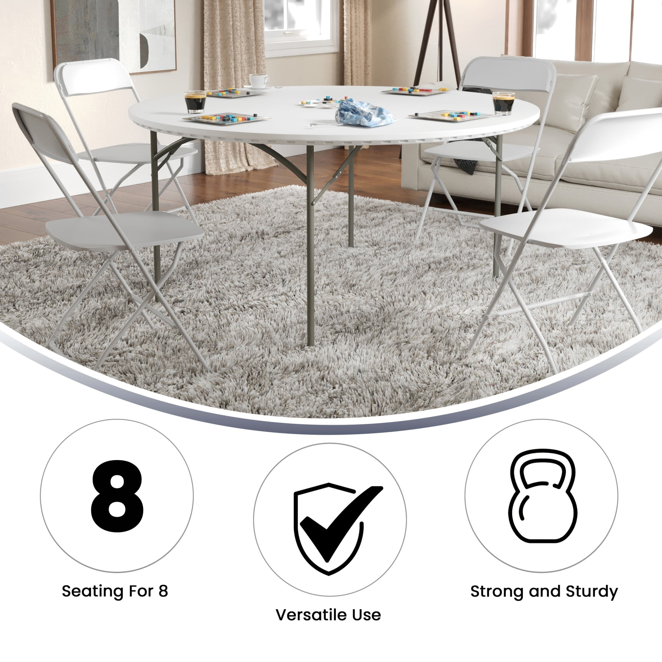 Flash Furniture Kathryn 5' Round Indoor/Outdoor Plastic Folding Event Table, White - Image 2