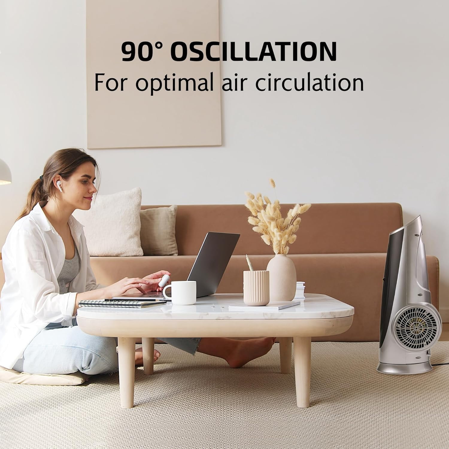 Ovente Oscillating Tower Remote Control, 3-Speed LCD Panel & 8H Timer, 30.5" Quiet & Bladeless Indoor Standing Floor Fan, Blows Cold Air for Home, Bedroom, Living Room or Office, Silver TF88S - Image 3