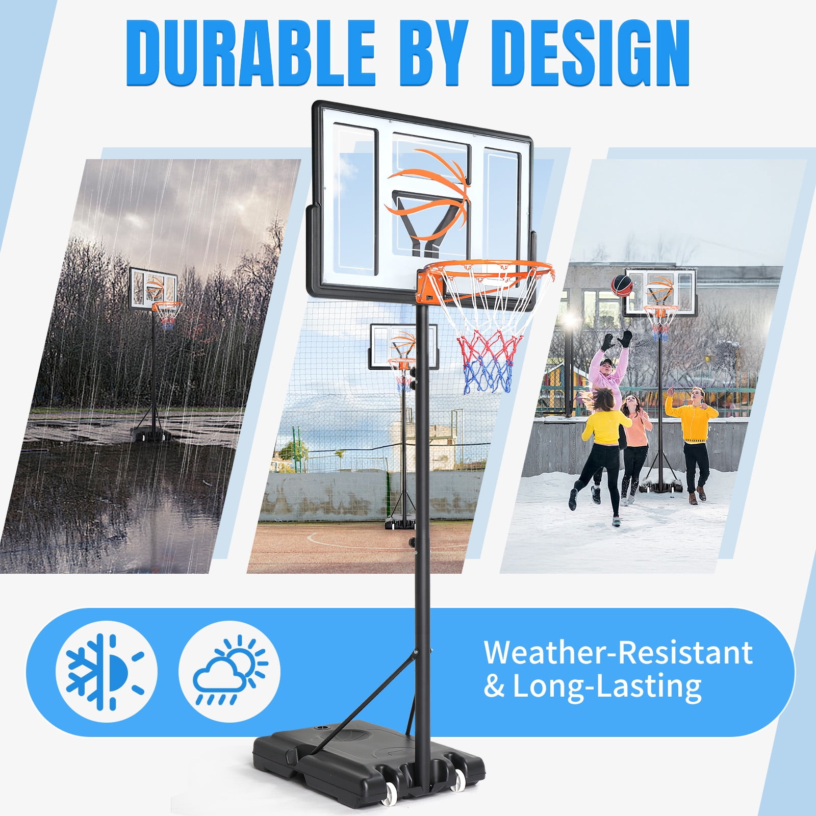 Ktaxon 44inch Portable Basketball Hoop Outdoor, Basketball Goal System 4.4-10ft Height Adjustable, Shatterproof Backboard,Gray Orange - Image 11