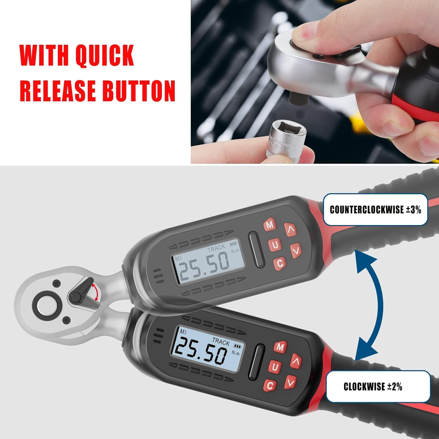 vanpo, 1/4 inch LED, Digital Torque Wrench, 13.78 inch - Image 3