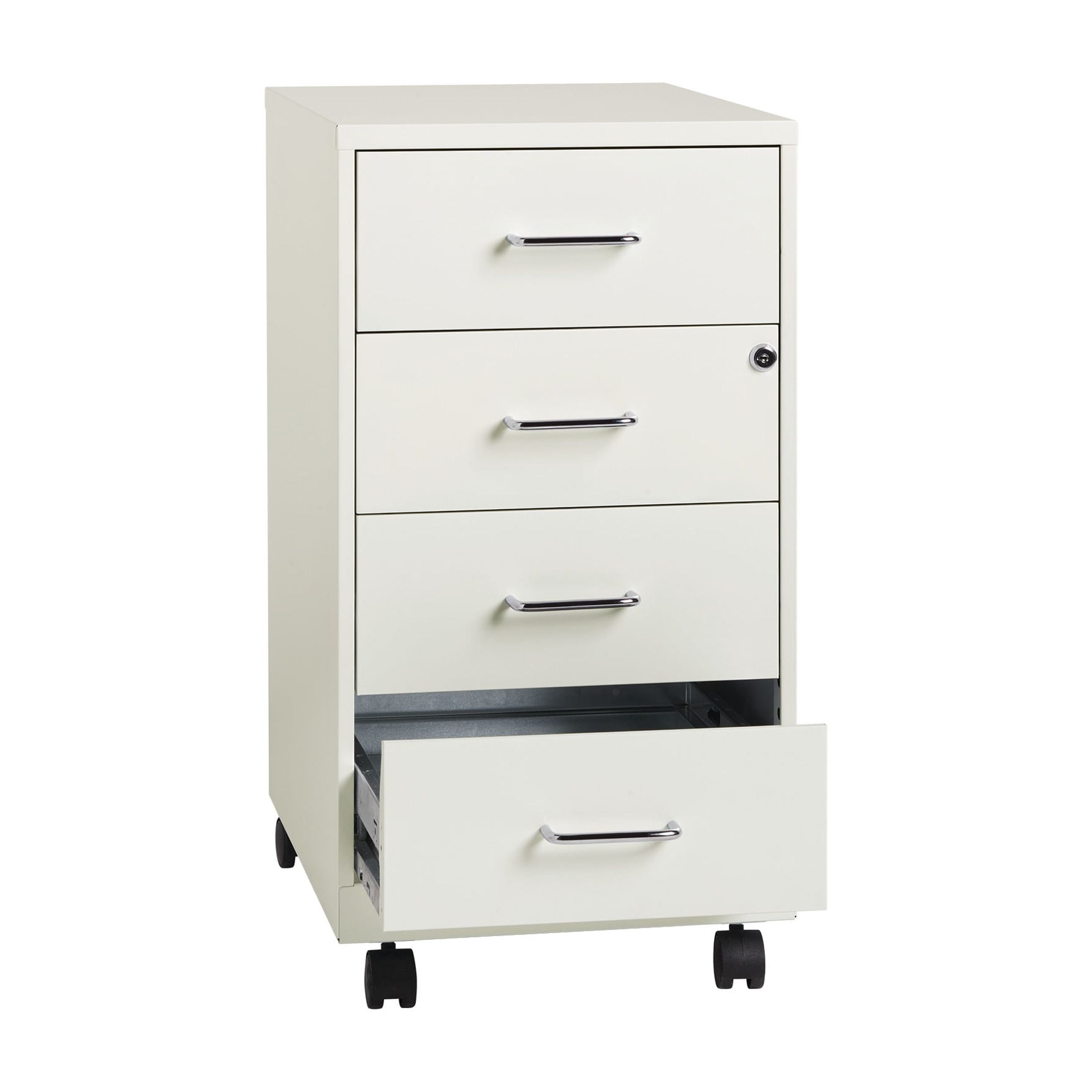 Space Solutions 18" Deep 4 Drawer Metal Mobile Organizer, 4 Box Drawers, Locking, White - Image 4