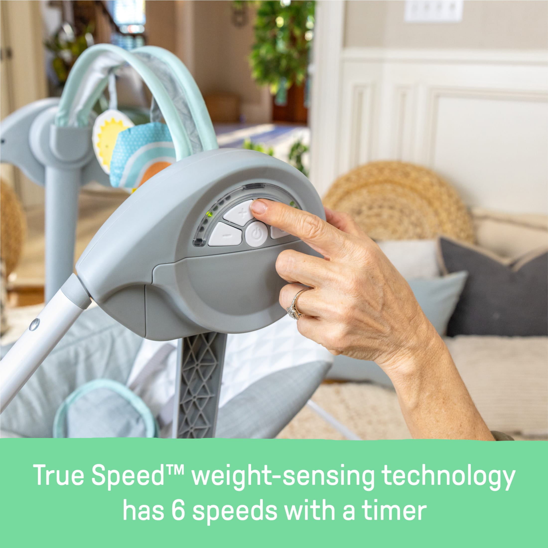 Ingenuity Milestone Baby Swing, Toy Bar, 6-Speed - Grey - Image 10