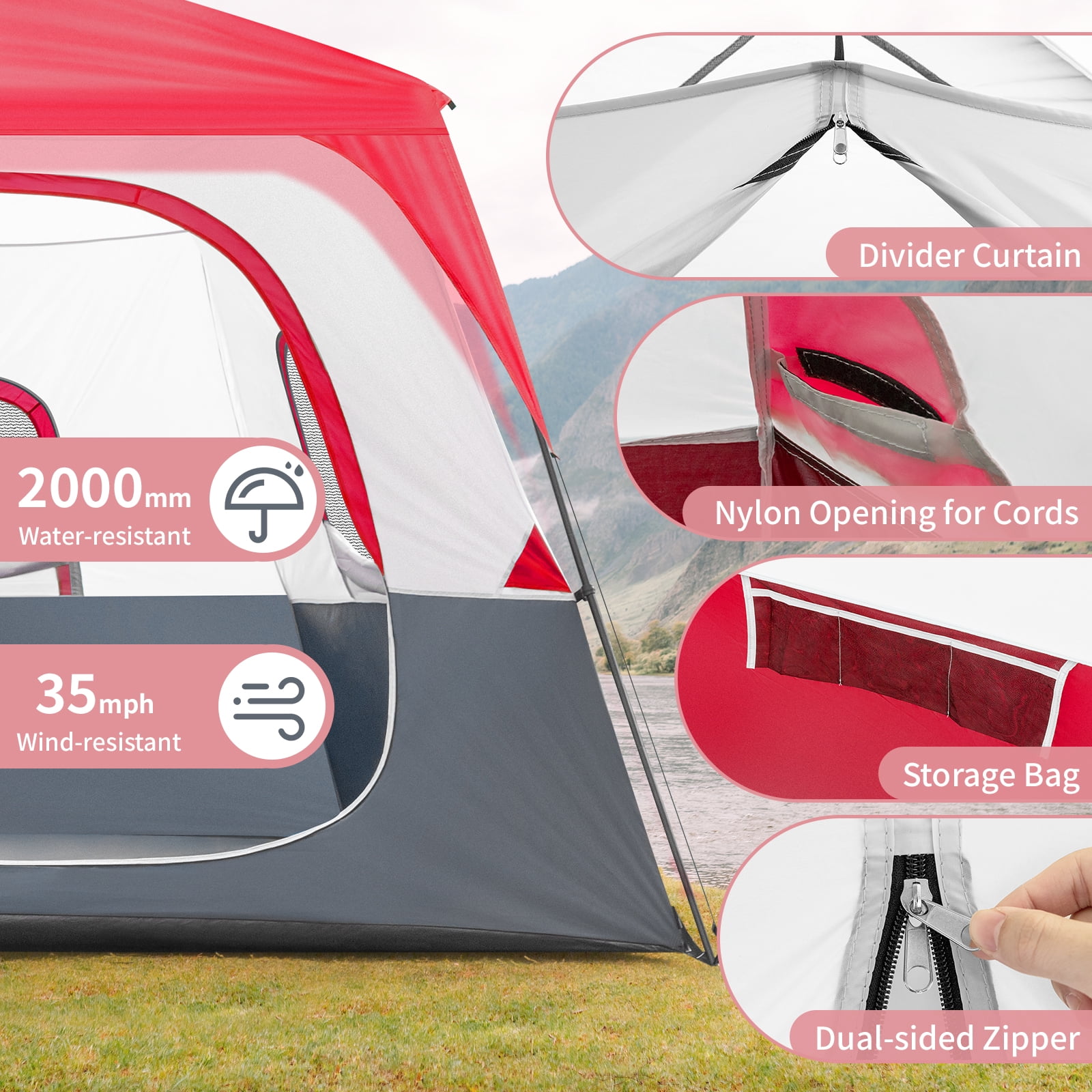 Ktaxon Camping Large Tent 14 Person Family Cabin Tents,2 Rooms,Straight Wall with Carry Bag - Image 3