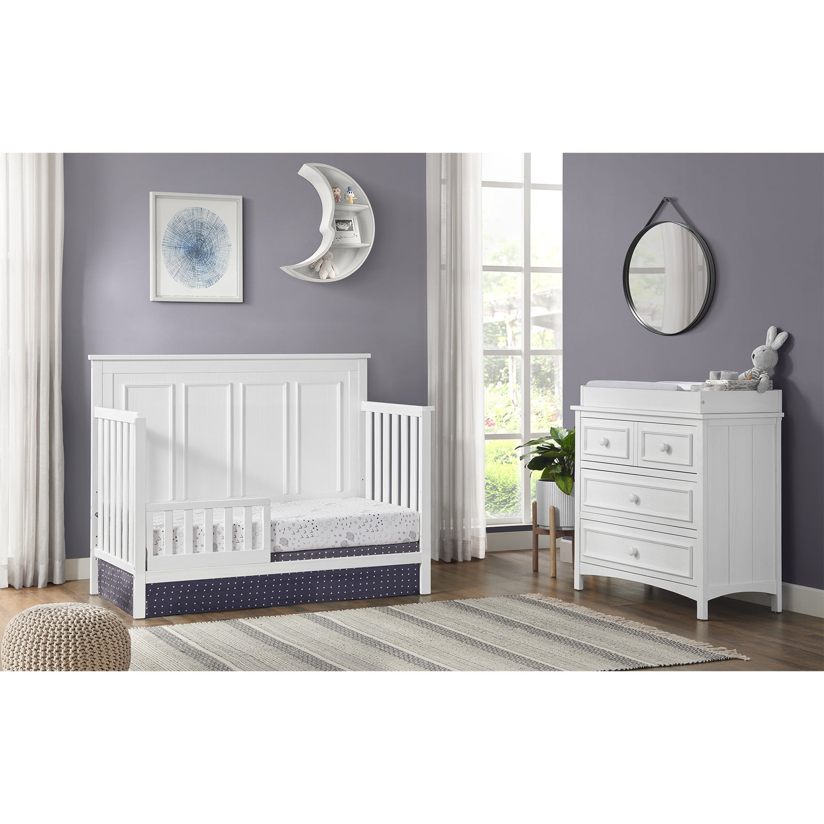Oxford Baby Farmington 4-in-1 Convertible Crib, Rustic White, Wooden Crib - Image 6