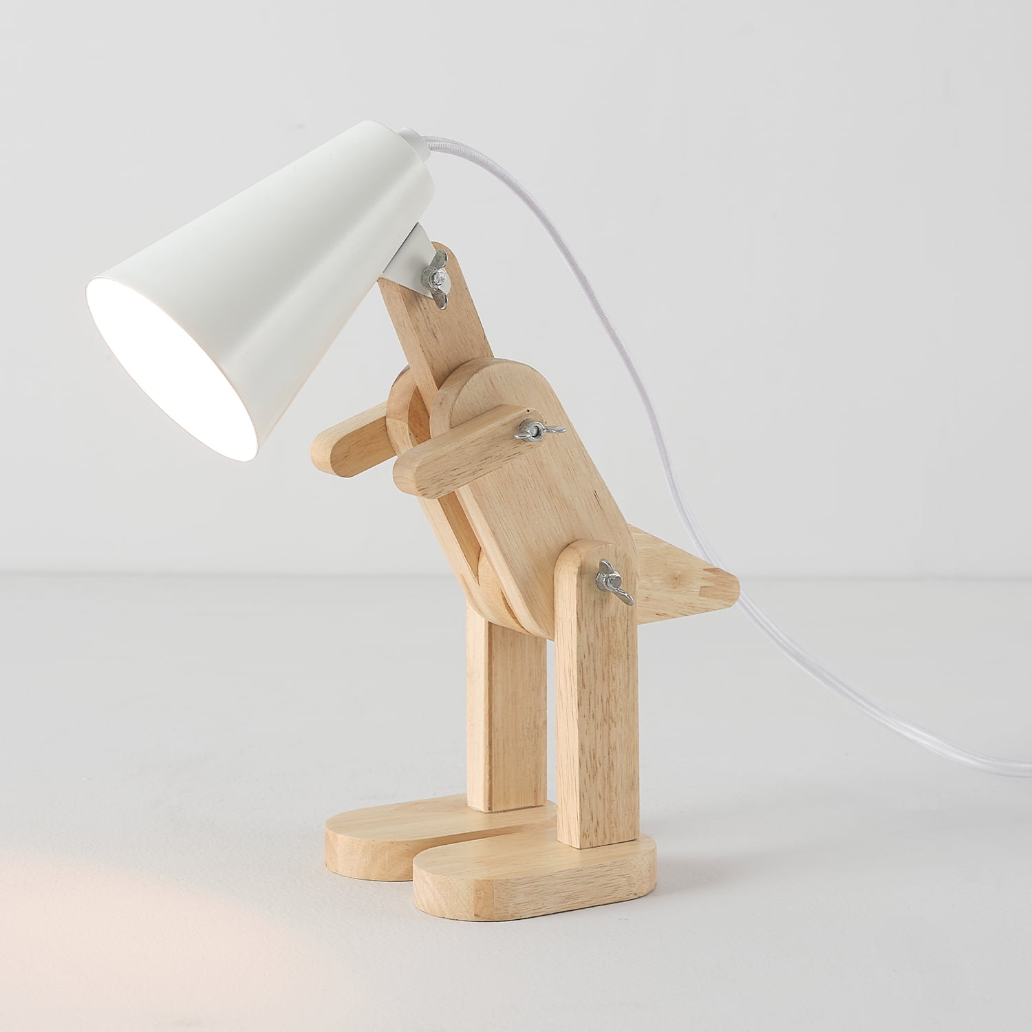 Globe Electric Terry Dinosaur 10" Wooden Desk Lamp, White Shade, In-Line On/Off Rocker Switch - Image 4
