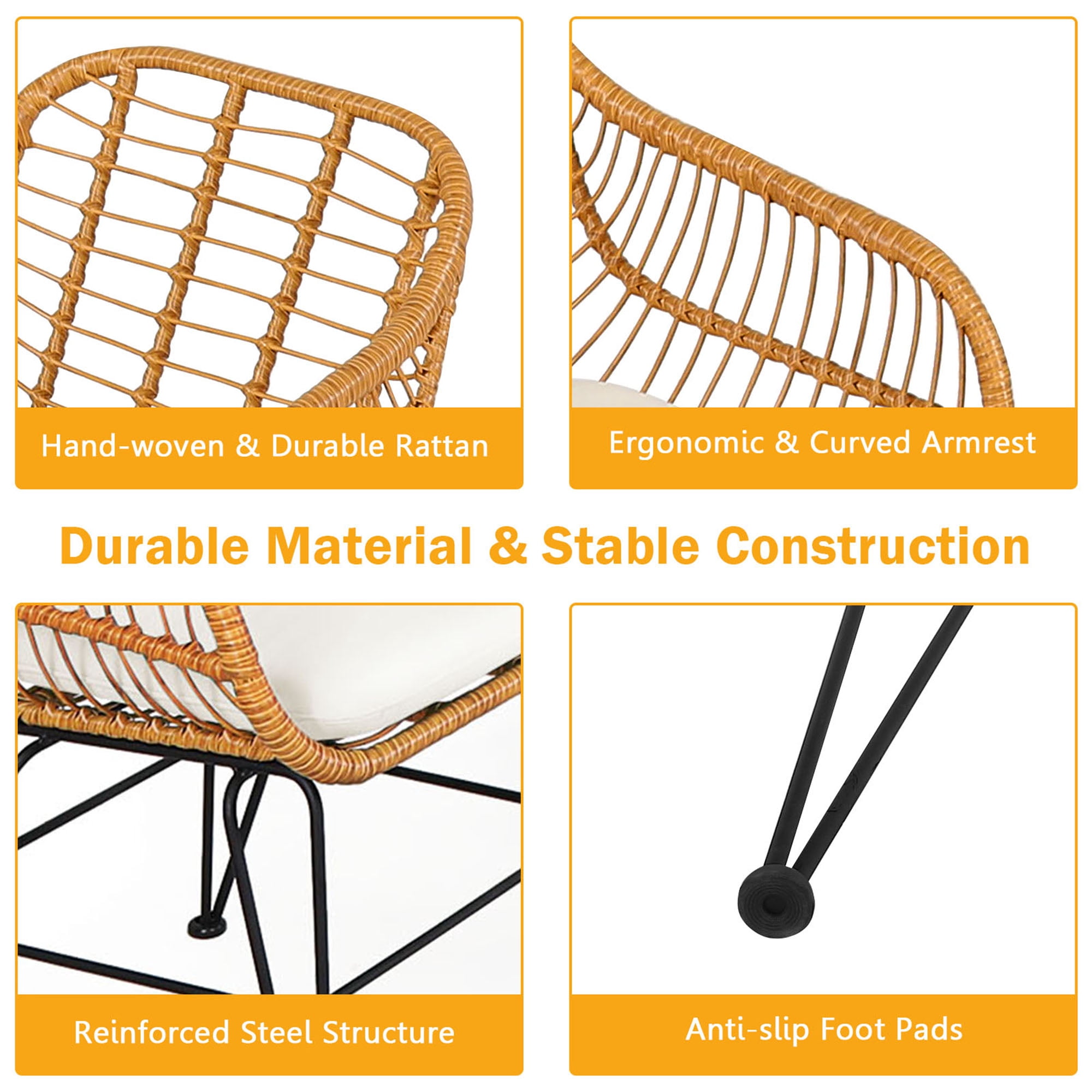 Gymax 3PCS Rattan Patio Bistro Set Conversation Furniture Set w/ White Cushions - Image 9