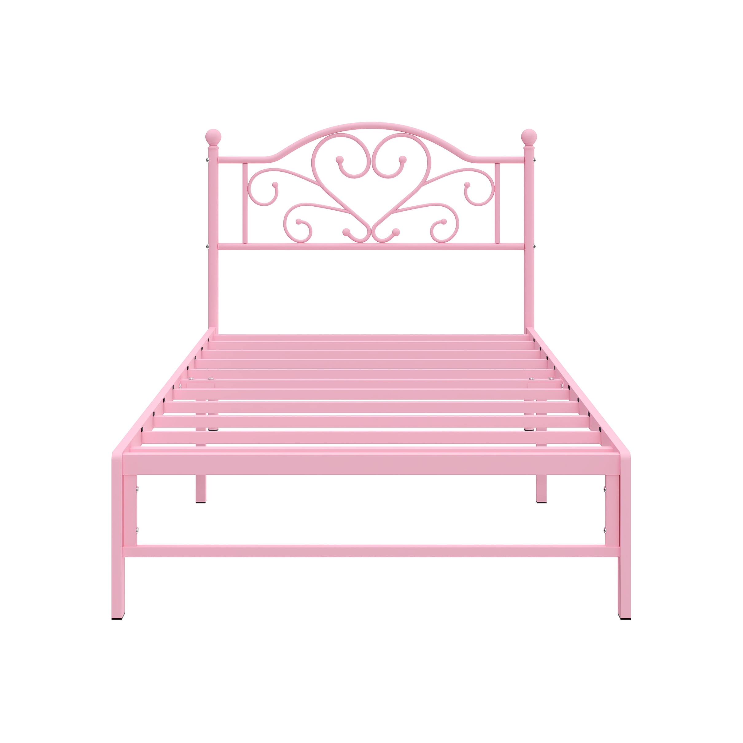 Yoneston Twin Metal Platform Bed Frame with Victorian Style Flower Heart Headboard, Heavy Duty Steel Slat Mattress Foundation for Kids Boys Girls, Pink - Image 6