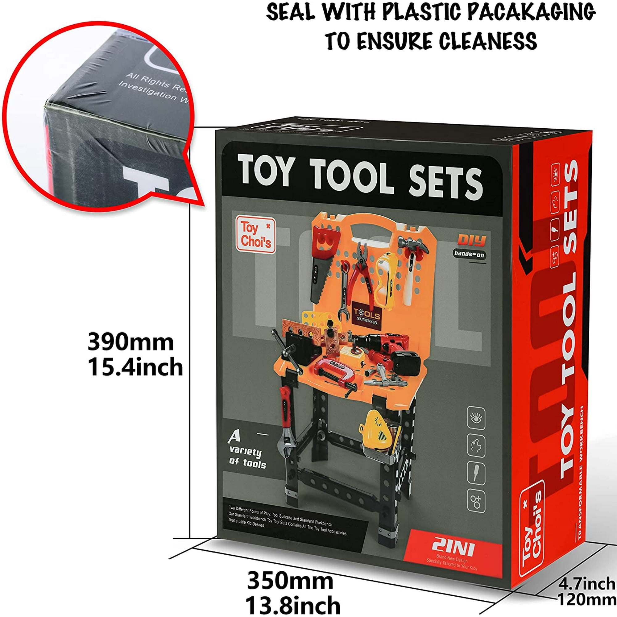 Toy Choi's 82Pcs Kids Tool Set Workshop Construction Play Set Tool WorkBench Set for Kids Toddler Boys Girls, w/ Electric Drill - Image 9