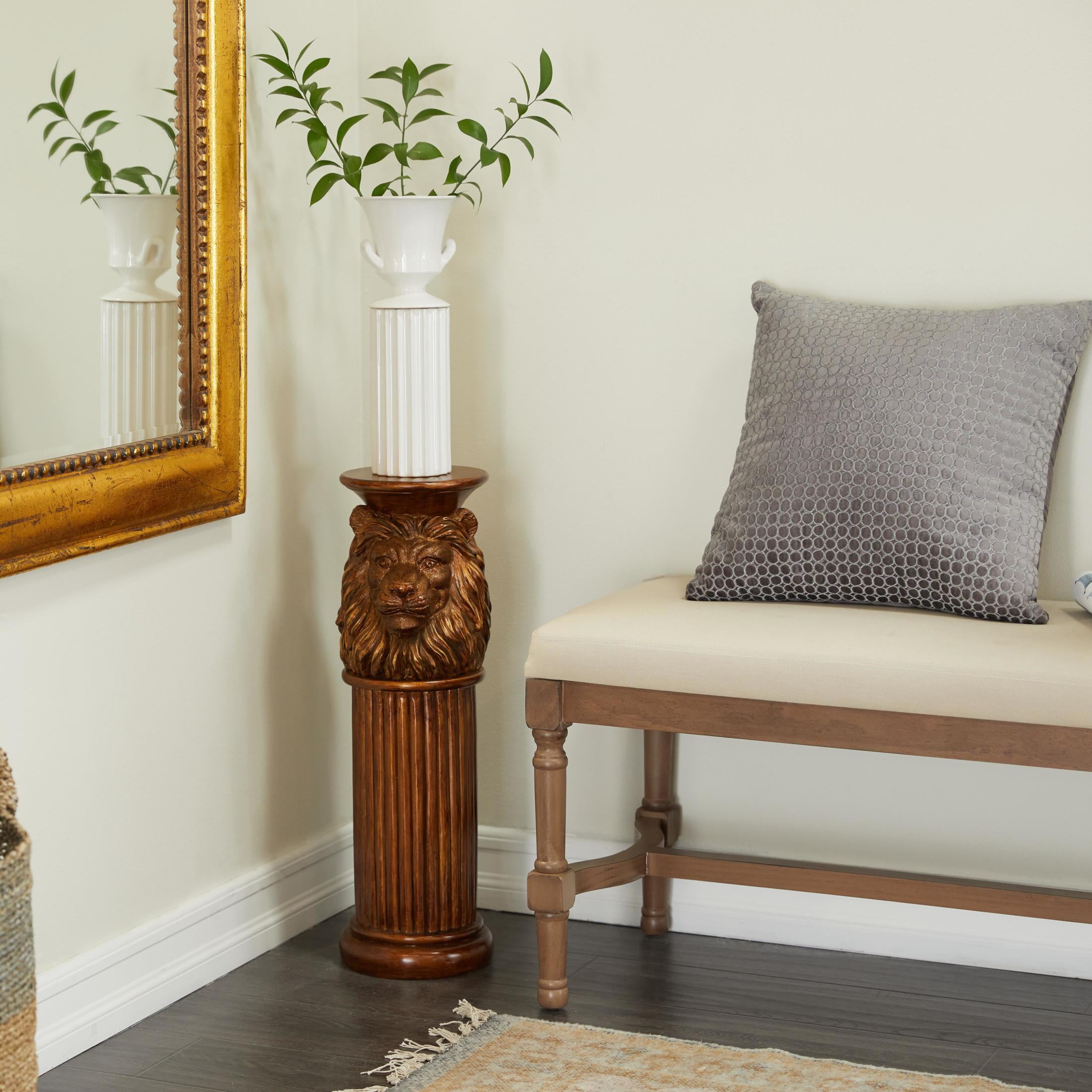 DecMode 8" x 25" Bronze Polystone Lion Pedestal Table, 1-Piece - Image 4