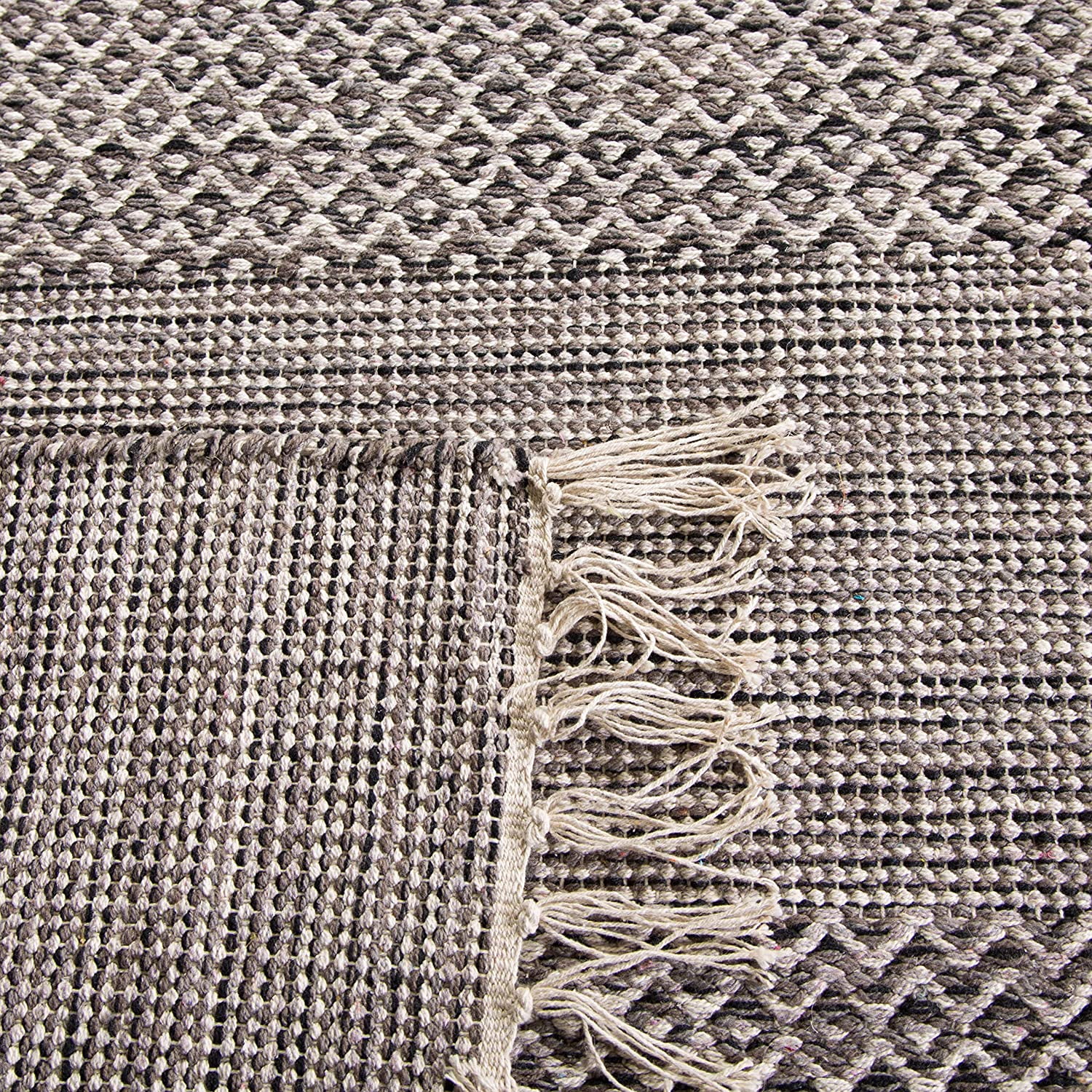 SAFAVIEH Montauk Karlene Geometric Striped Cotton Area Rug, Ivory/Anthracite, 5' x 8' - Image 5