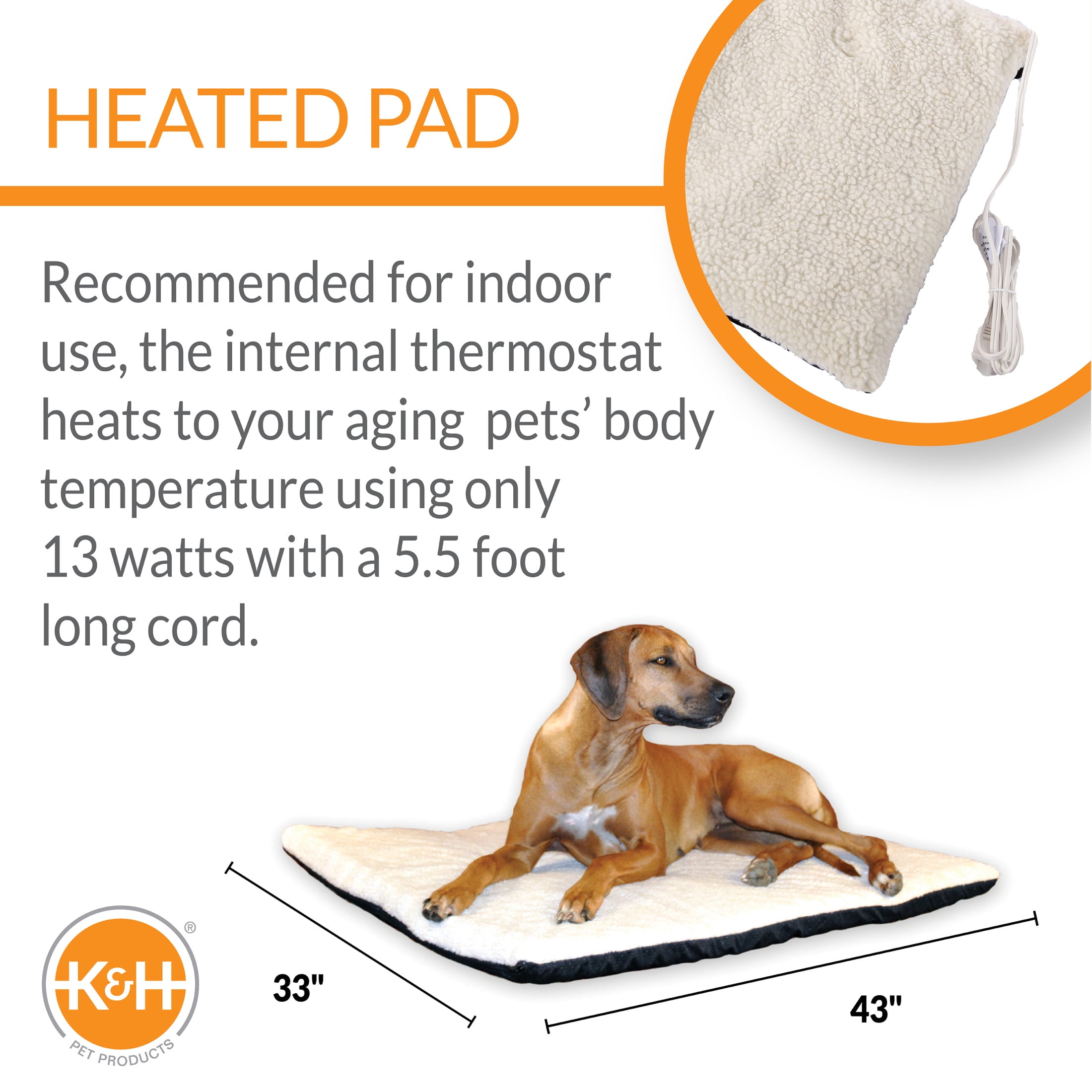 K&H Pet Products Ortho Thermo-Bed Heated Dog Bed Fleece X-Large 33 X 43 Inches - Image 5
